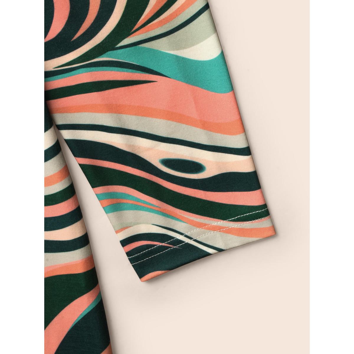 Plus Size Water Ripple Boat Neck Midi Dress Multicolor Women Casual Contrast Boat Neck Long Sleeve Curvy BloomChic 18-20/2X Product Image