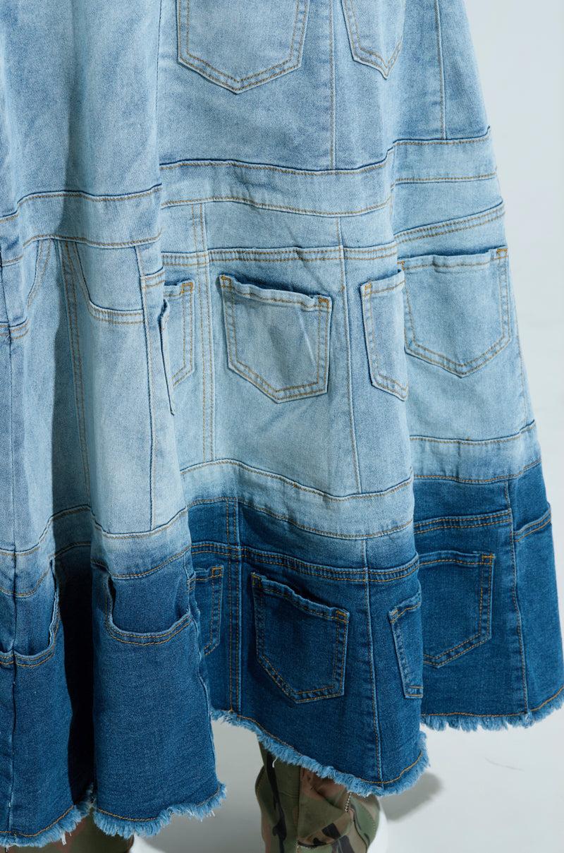 DENIM ON DENIM LAYERED MAXI DRESS WITH HOOD Product Image