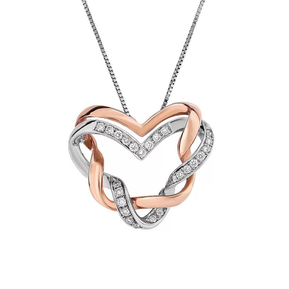 1/5 Carat T.W. Diamond 10k 2-Tone Pink Gold Heart Pendant Necklace, Women's, Size: 18", 10k Two Tone Product Image