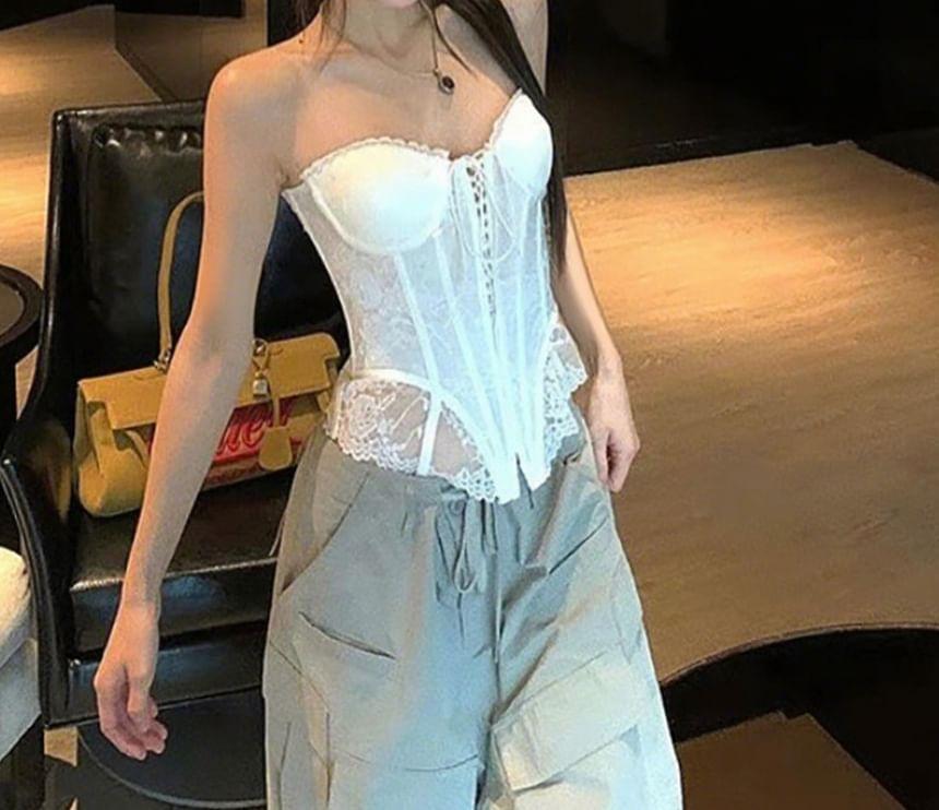 Lace-Up Lace Panel Corset Top Product Image