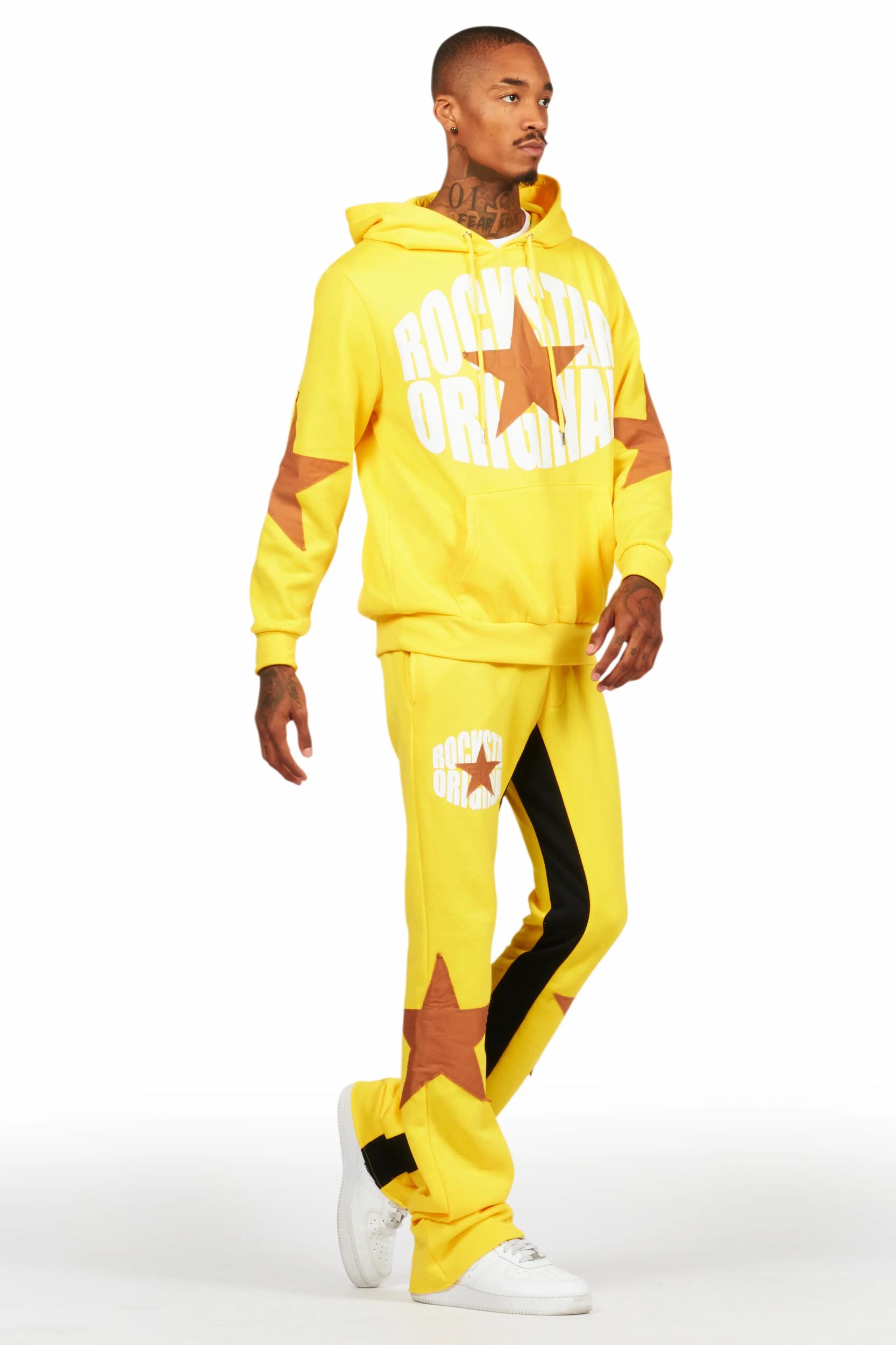 States Yellow Baggy Stacked Hoodie Track Set Male Product Image