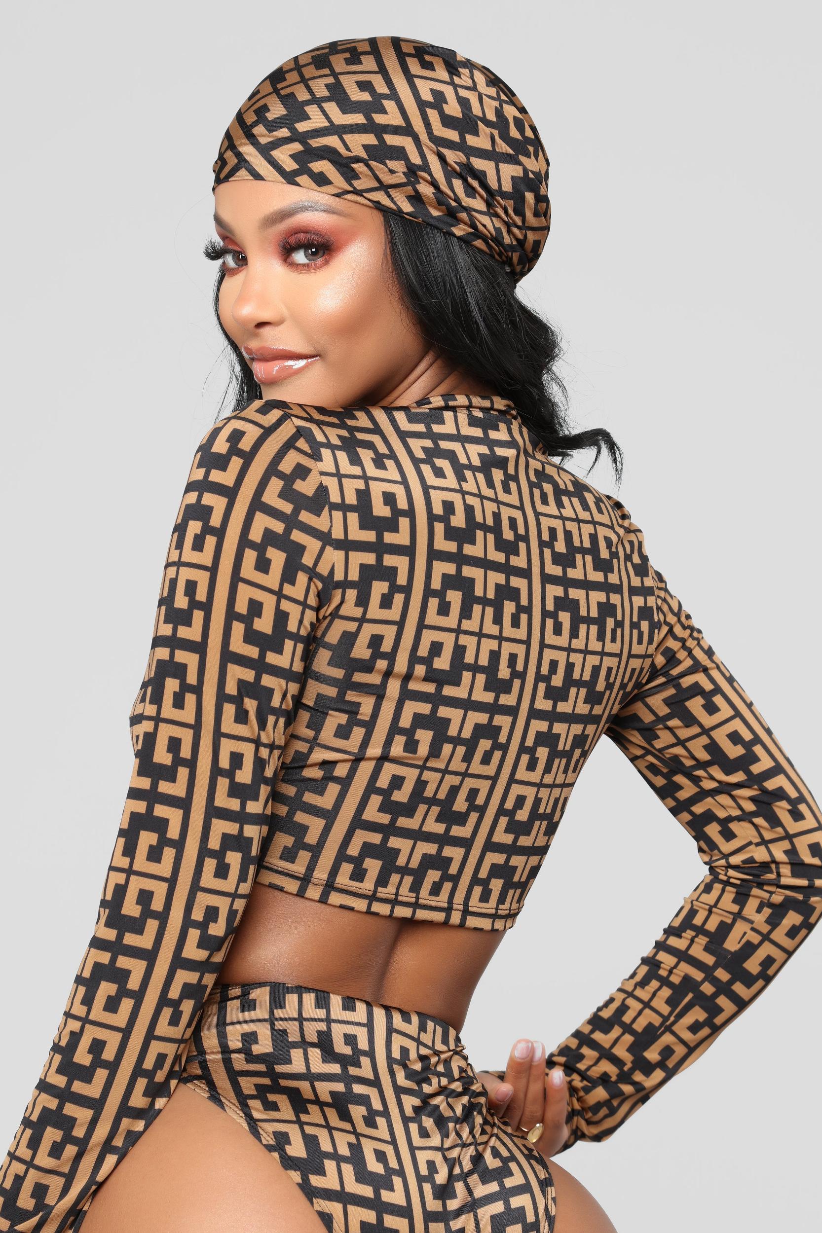 Adella 3 Piece Sunkini Set - Brown/Black Product Image