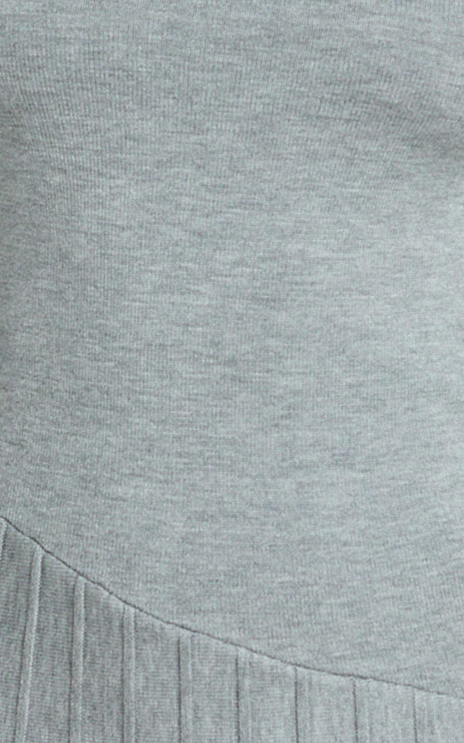 Zuri Mini Dress - High Neck Long Sleeve Drop Waist Pleat Skirt Knit Dress in Grey Product Image