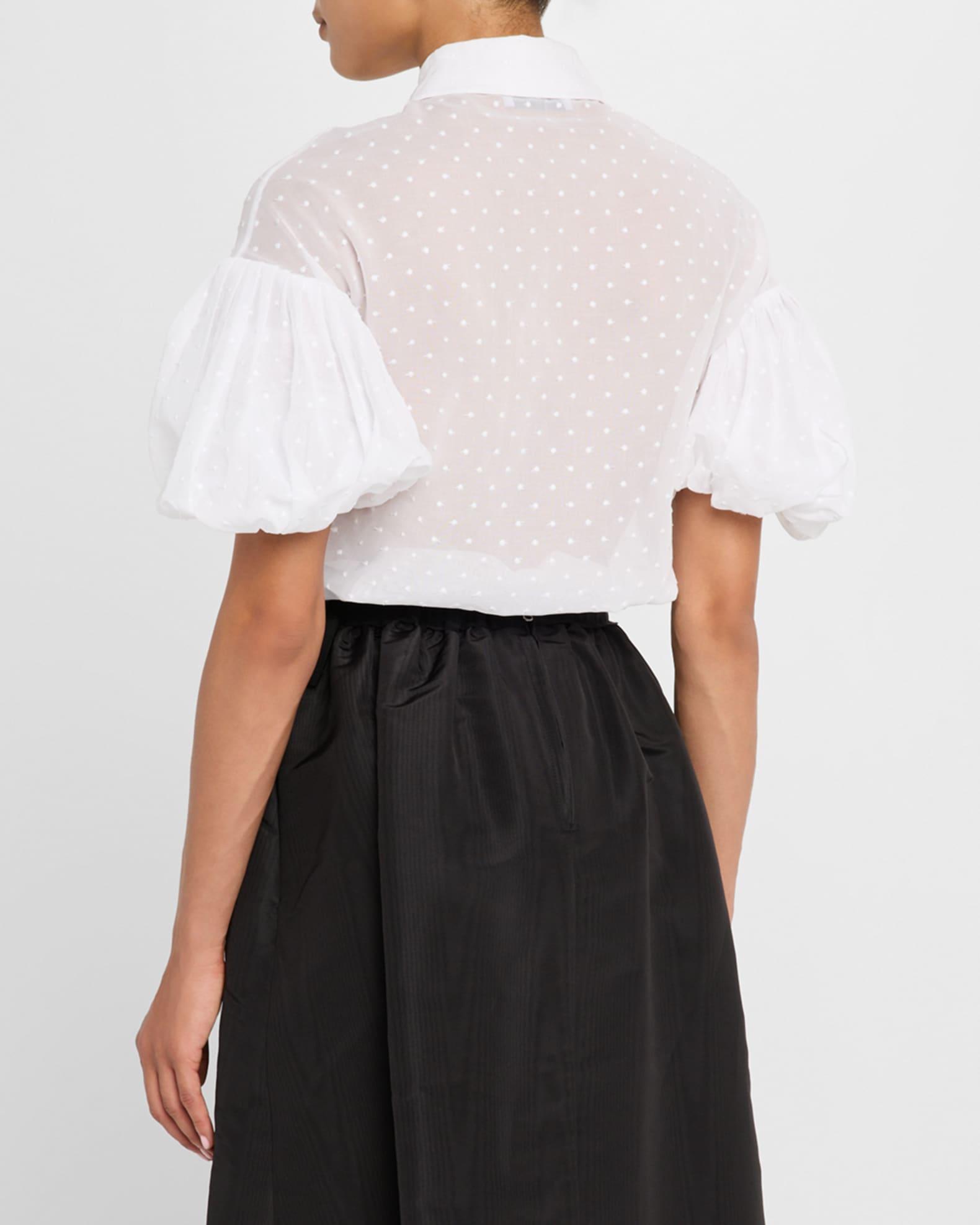 Polka-Dot Puff-Sleeve Button-Down Shirt Product Image
