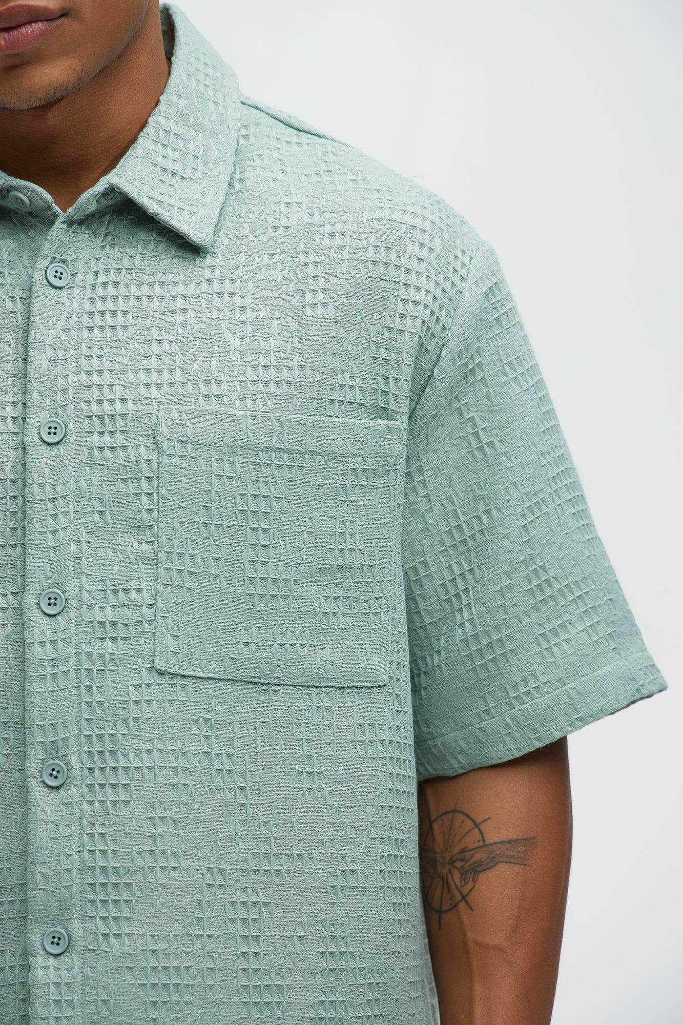 Subtle Waffle Texture Button Up Shirt - Sage Product Image