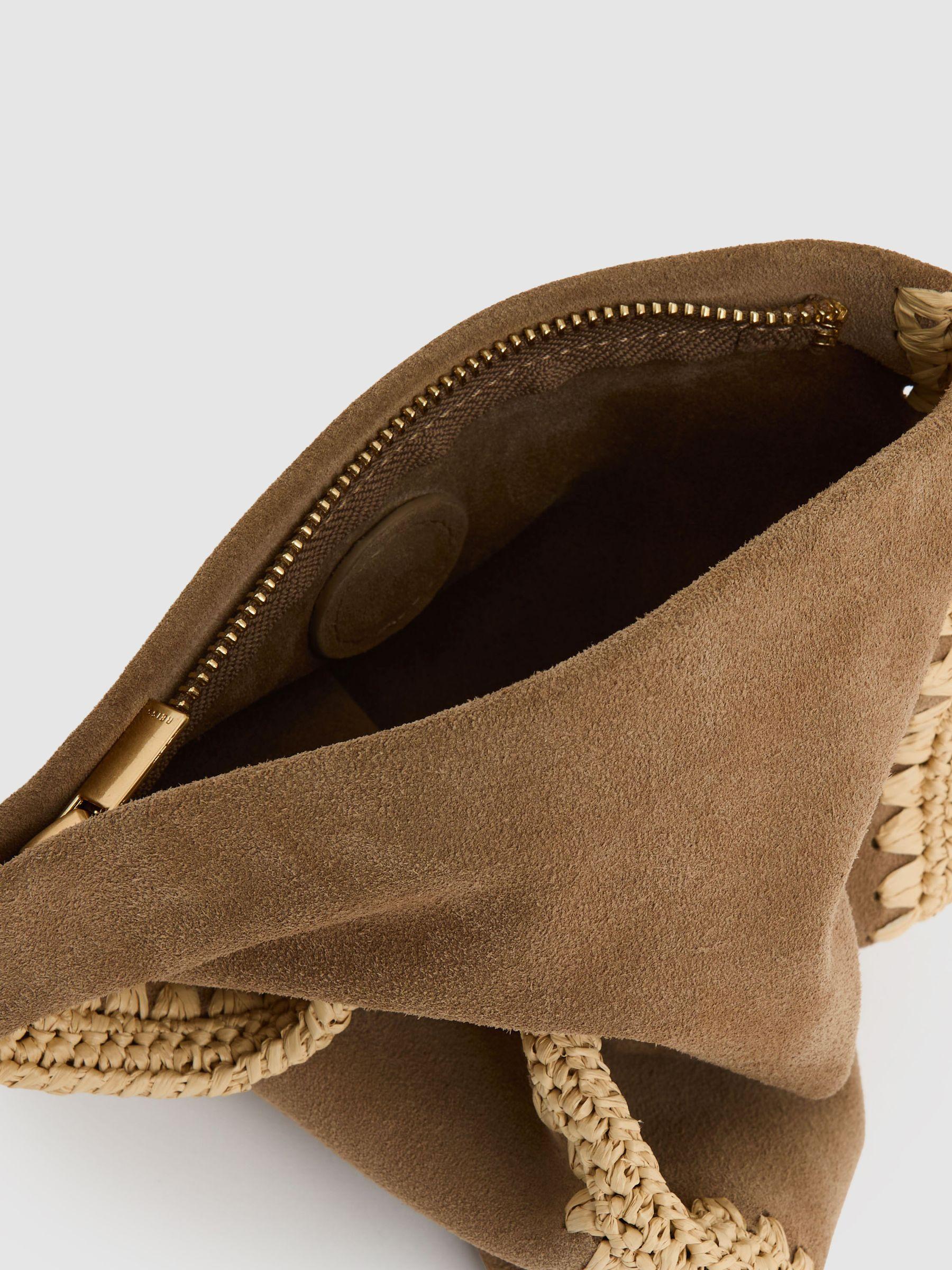 Suede Woven-Trim Clutch Bag in Tan Product Image