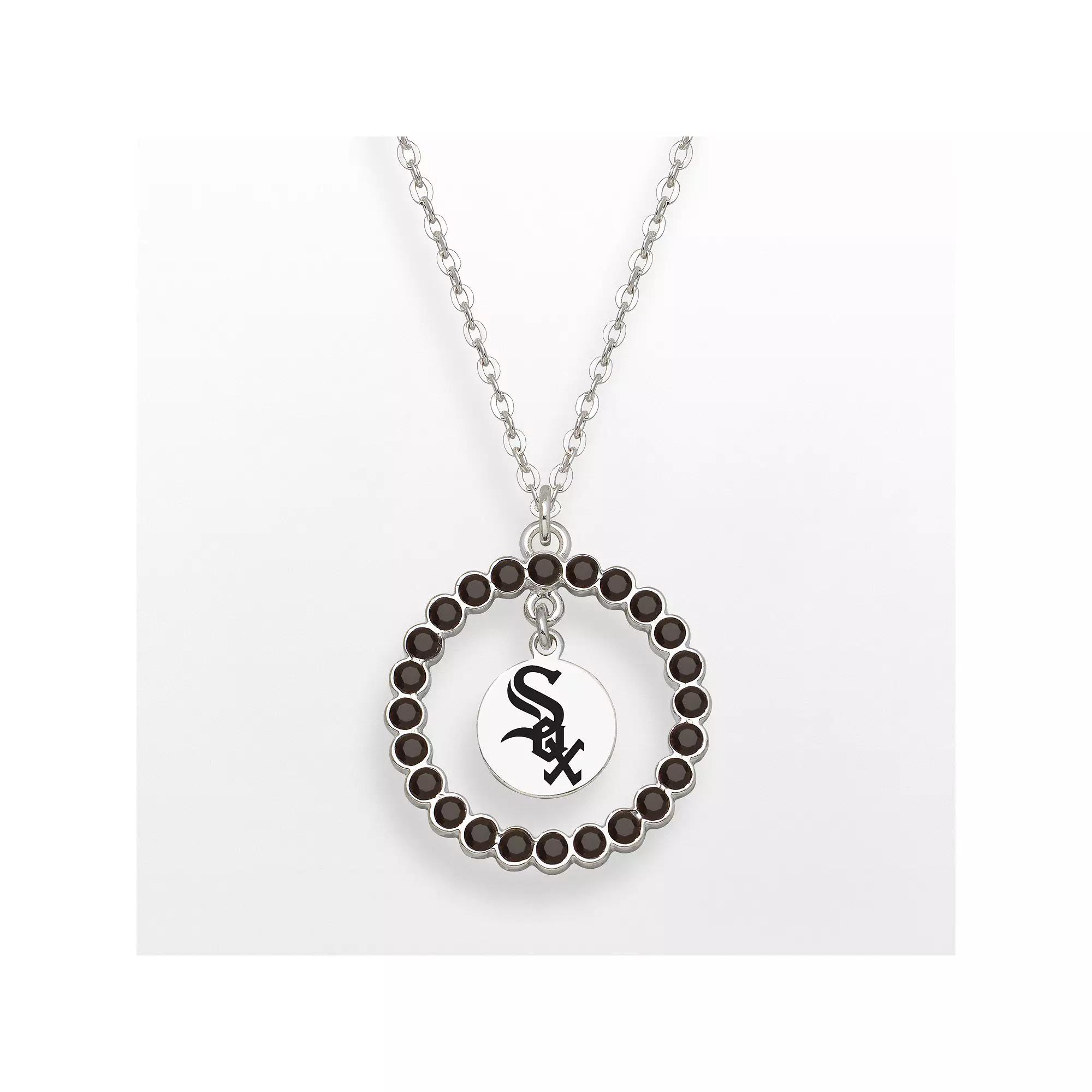 LogoArt Chicago White Sox Silver Tone Crystal Logo Charm Circle Pendant, Women's, Size: 18" Product Image