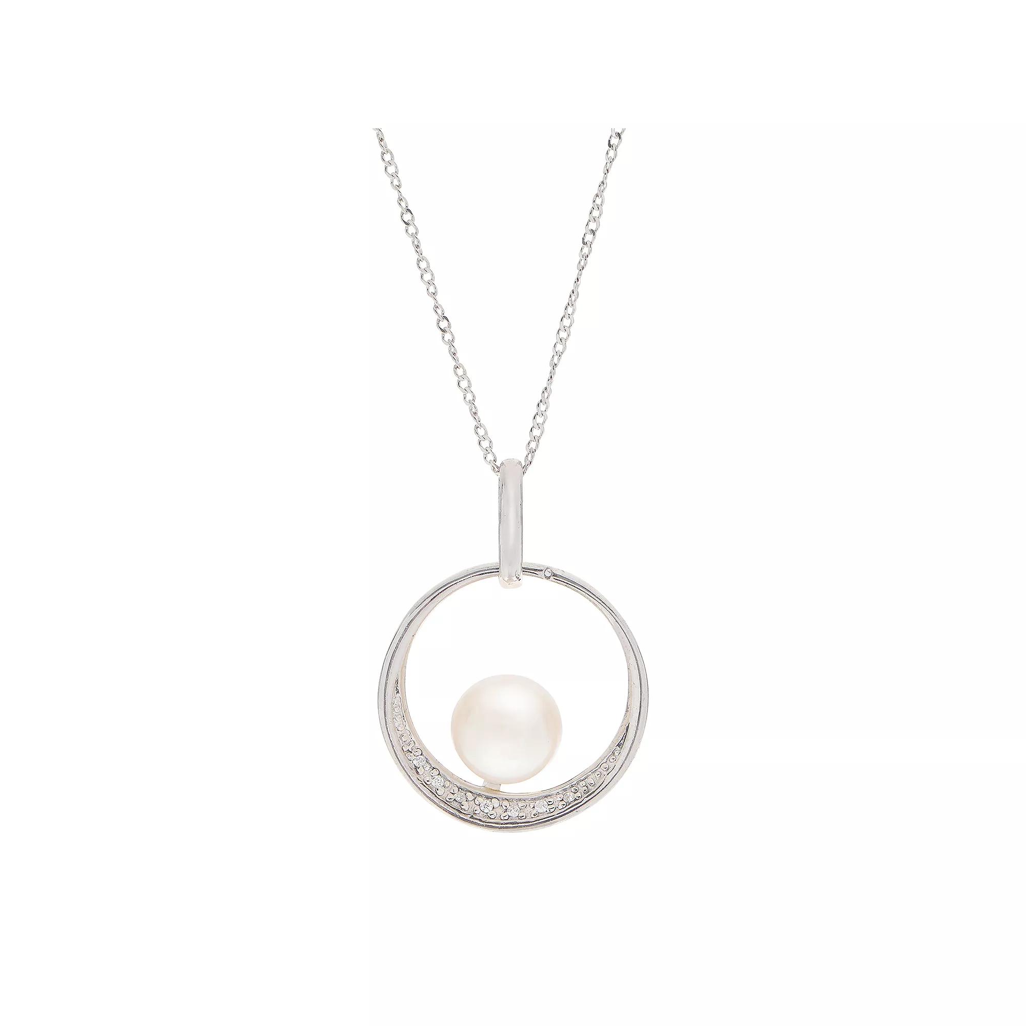 PearLustre by Imperial Sterling Silver Freshwater Cultured Pearl & Cubic Zirconia Circle Pendant, Womens Product Image