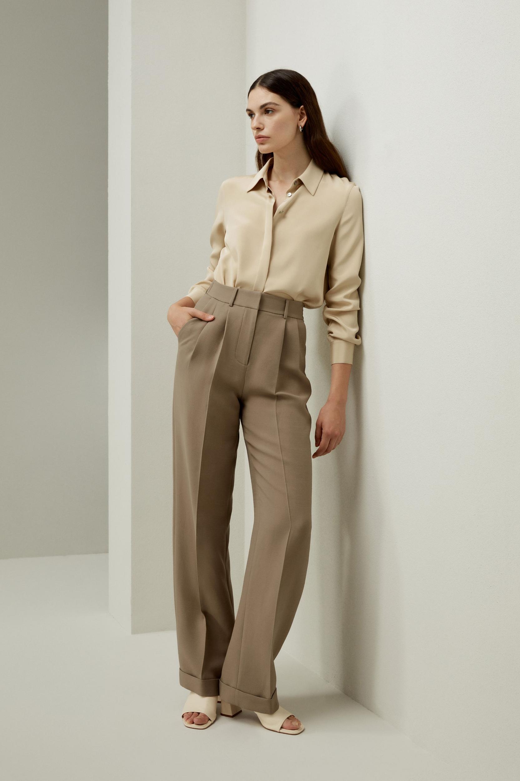 LILYSILK Silk Tops - Female - Dune Silk Georgette - Flattering Long Sleeve Shirt M Product Image