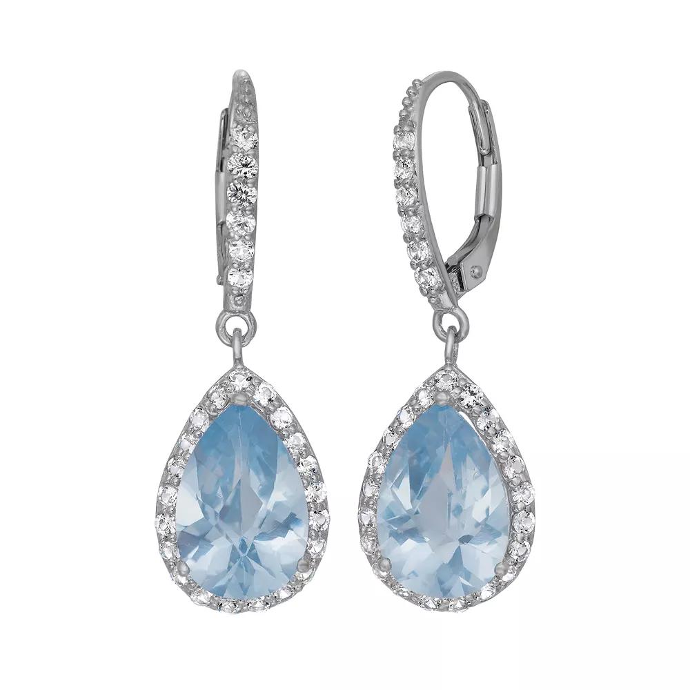 Lab-Created Aquamarine and Lab-Created White Sapphire Sterling Silver Halo Teardrop Earrings, Women's, Multi Product Image