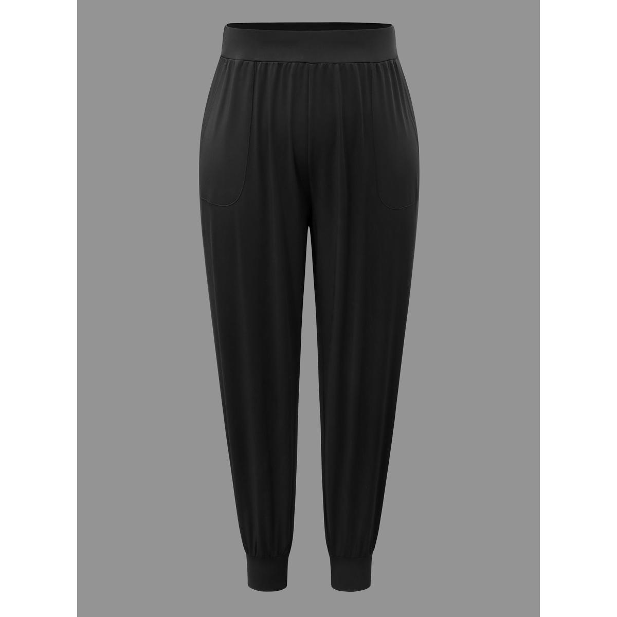 Plus Size Elastic Waist Mid-Rise Yoga Jogger Pants Women Black Casual Mid Rise Everyday Pants BloomChic 12/L Product Image