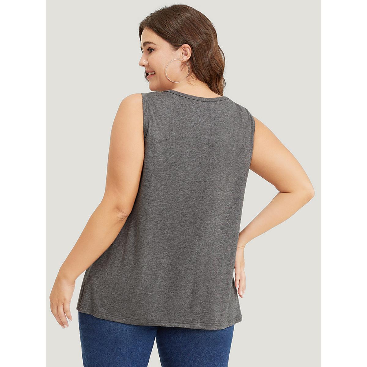 Plus Size Letter & Coconut Tree Print Crew Neck Graphic Tank Top Women Gray Casual Dailywear Tank Tops Camis BloomChic 12/L Product Image