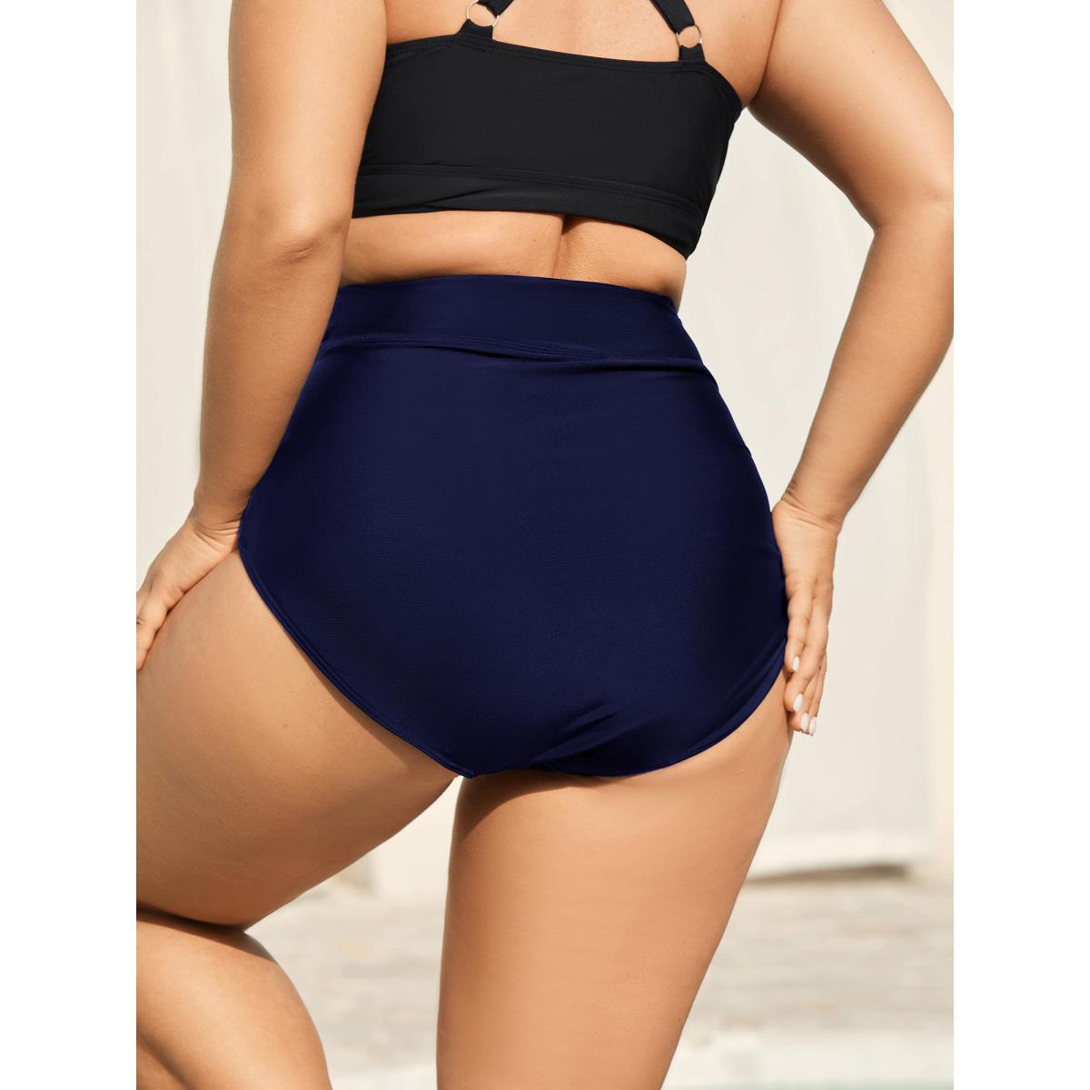Plus Size Cross High Waist Ruched Swim Bottoms Women's Swimwear Indigo Resort Overlapping High stretch Skinny High Rise Curve Swim Bottoms BloomChic 26/4X Product Image
