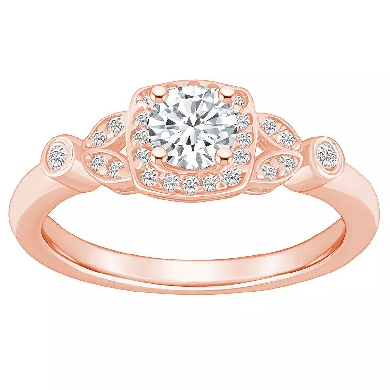 Alyson Layne 14k Gold 5/8 Carat T.W. Diamond Art Deco Halo Engagement Ring, Women's, Size: 9, 14k Rose Gold Product Image