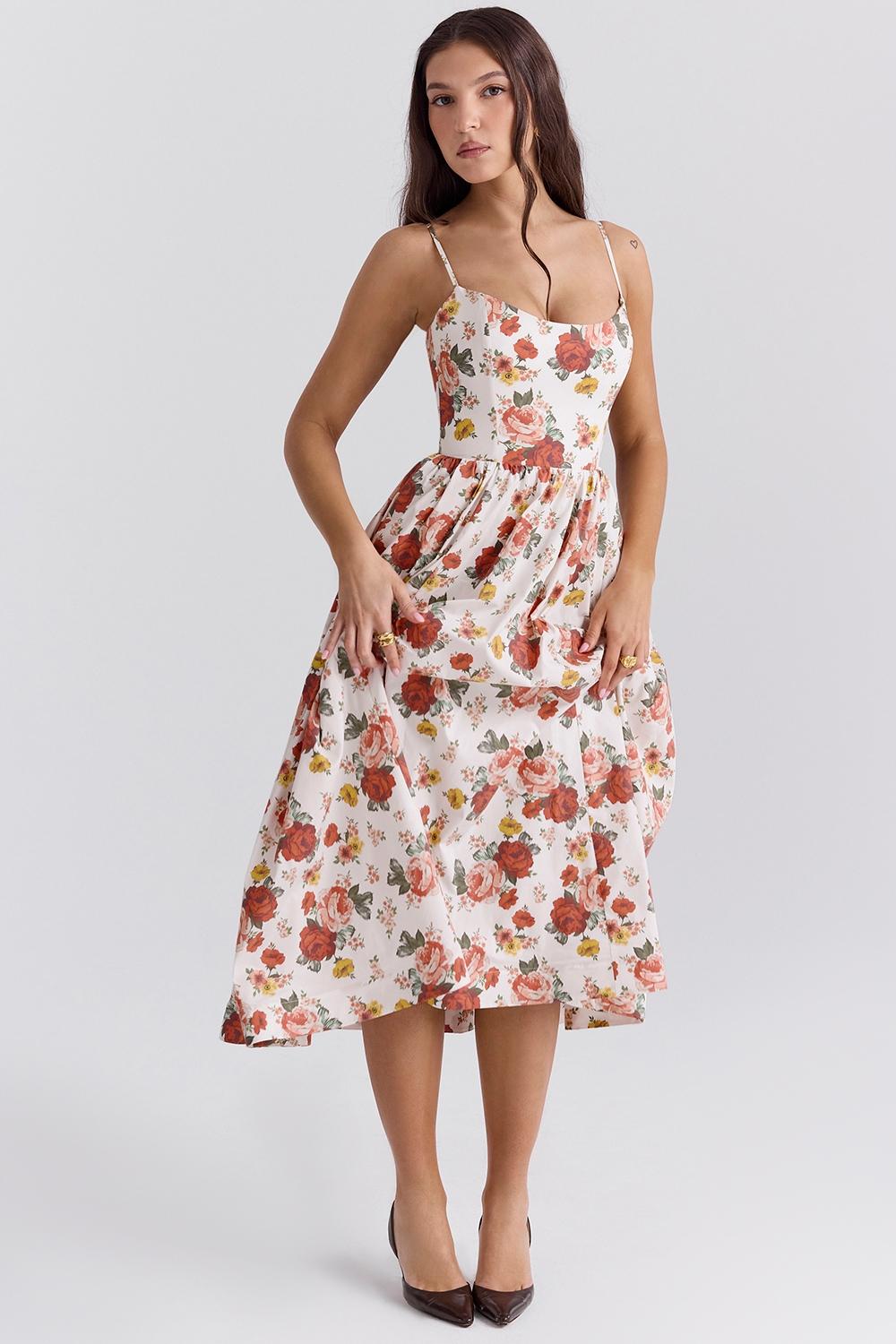 Lolita  italian rose print cotton corset sundress Product Image
