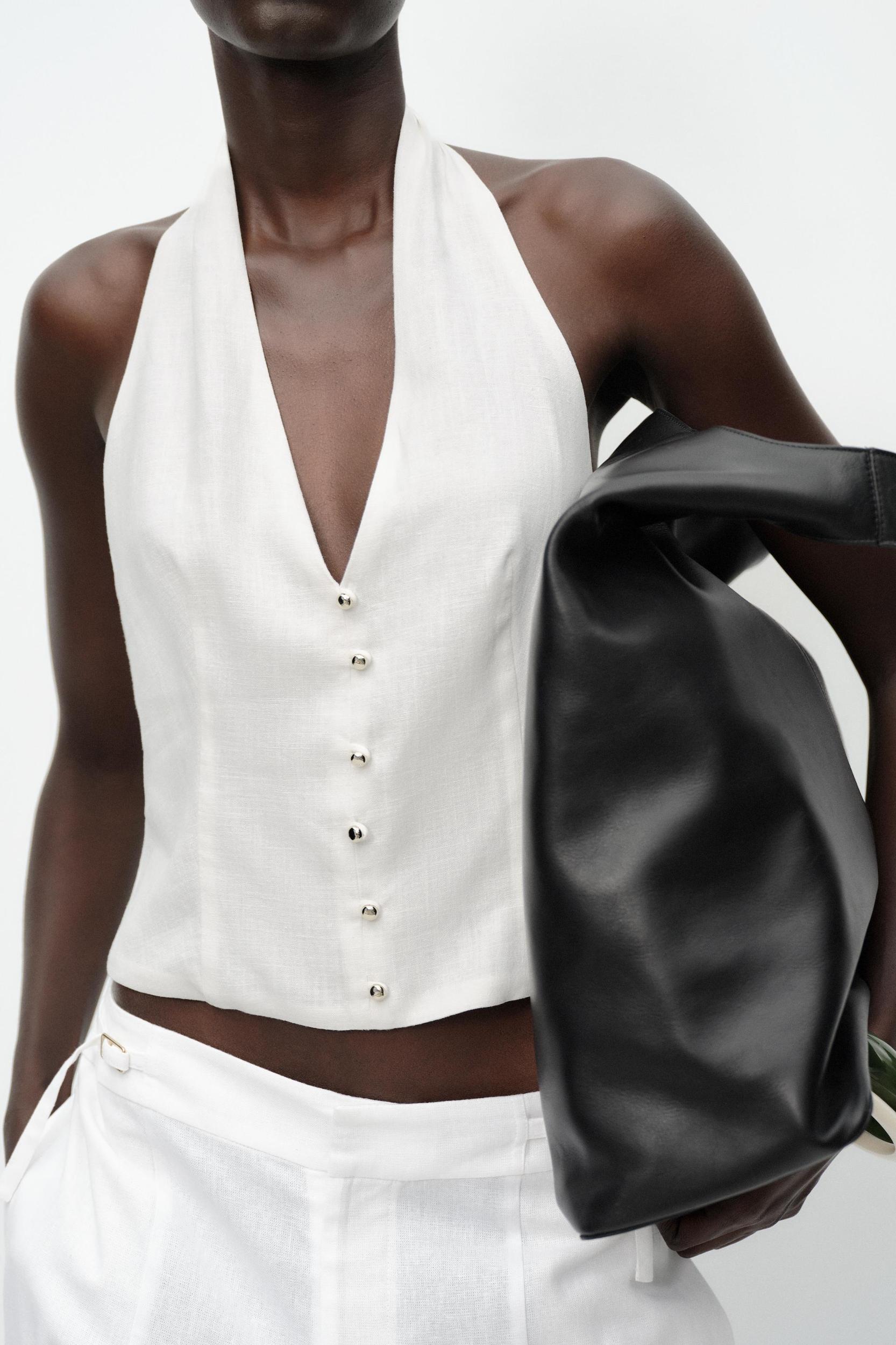 LINEN HALTER VEST TOP Product Image