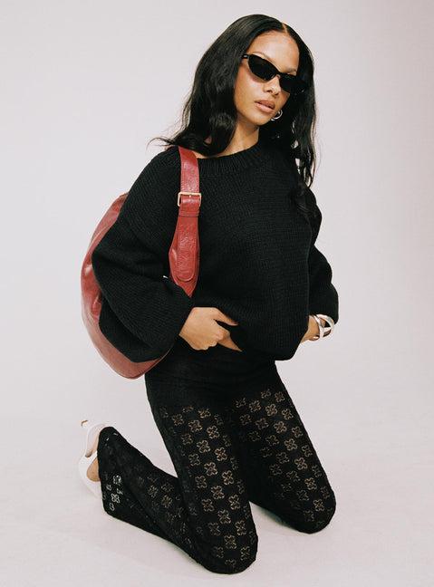 Harmony Balloon Sleeve Knit Sweater Black Product Image