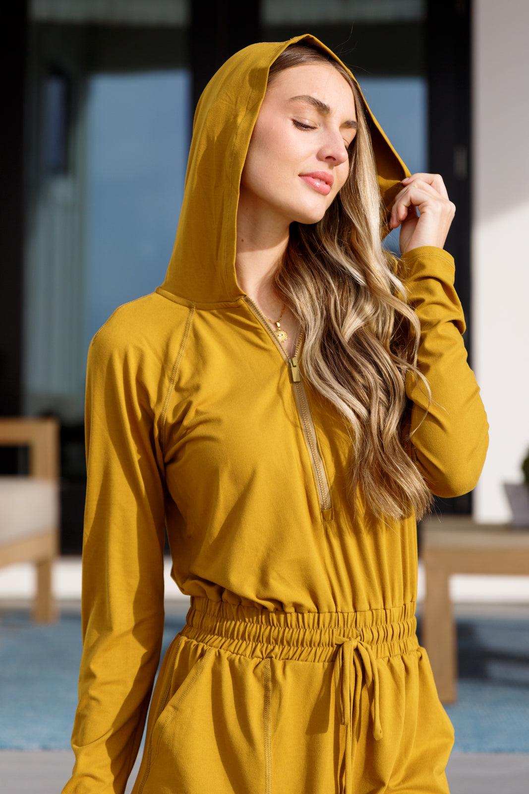 Getting Out Long Sleeve Hoodie Romper Gold Spice Product Image