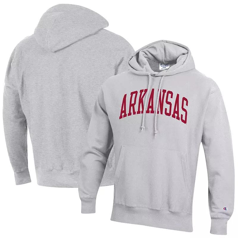 Men's Champion Heathered Gray Arkansas Razorbacks Team Arch Reverse Weave Pullover Hoodie,  Product Image