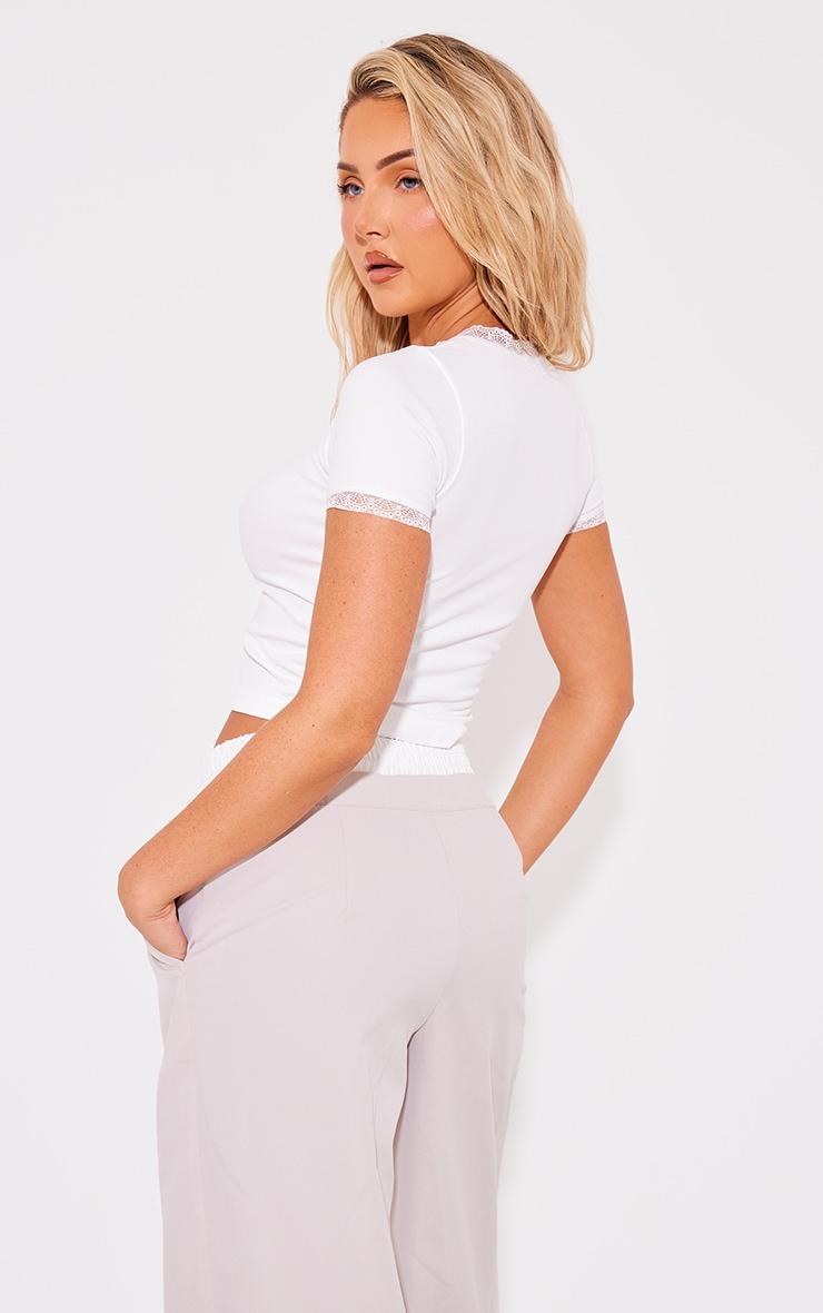 White Lace Trim Light Seamless T-shirt Product Image
