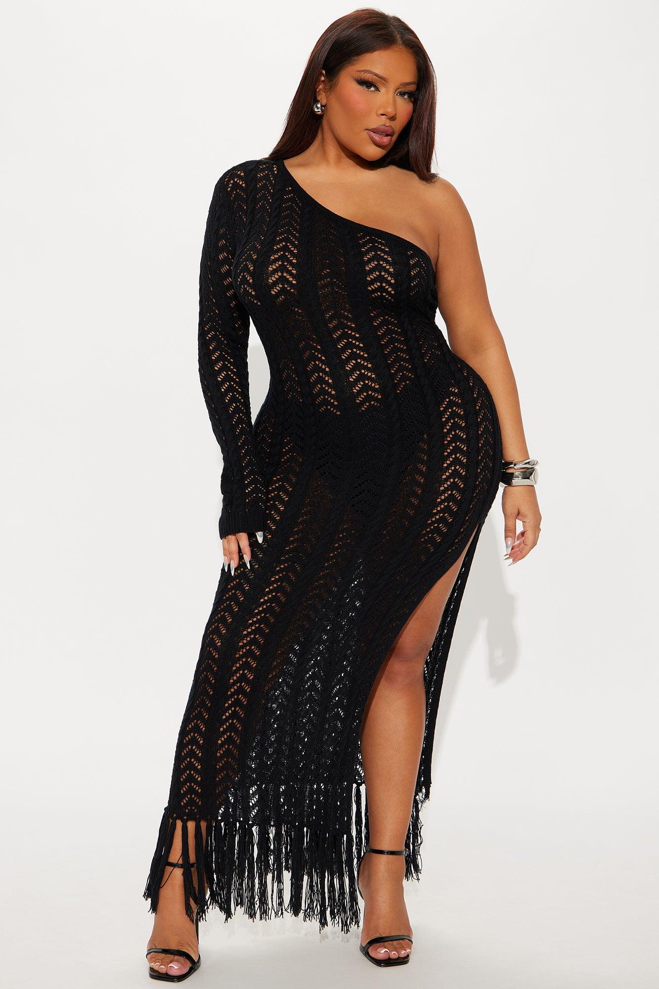 Rayna Crochet One Shoulder Maxi Dress - Black Female Product Image