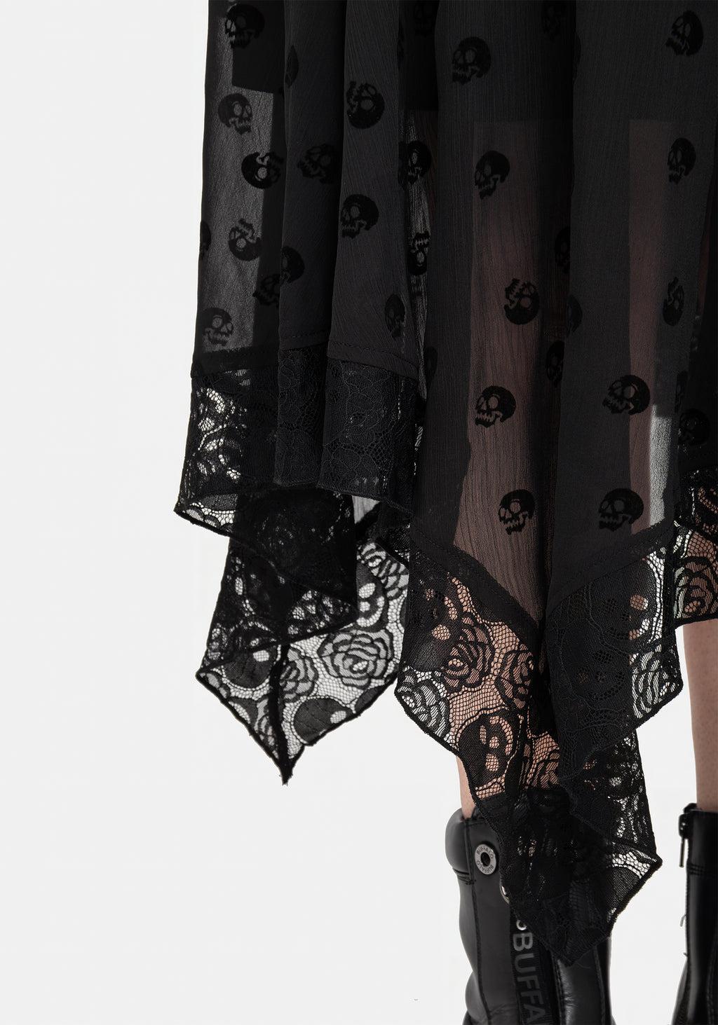 Bones Flocked Chiffon Handkerchief Hem Skirt Product Image