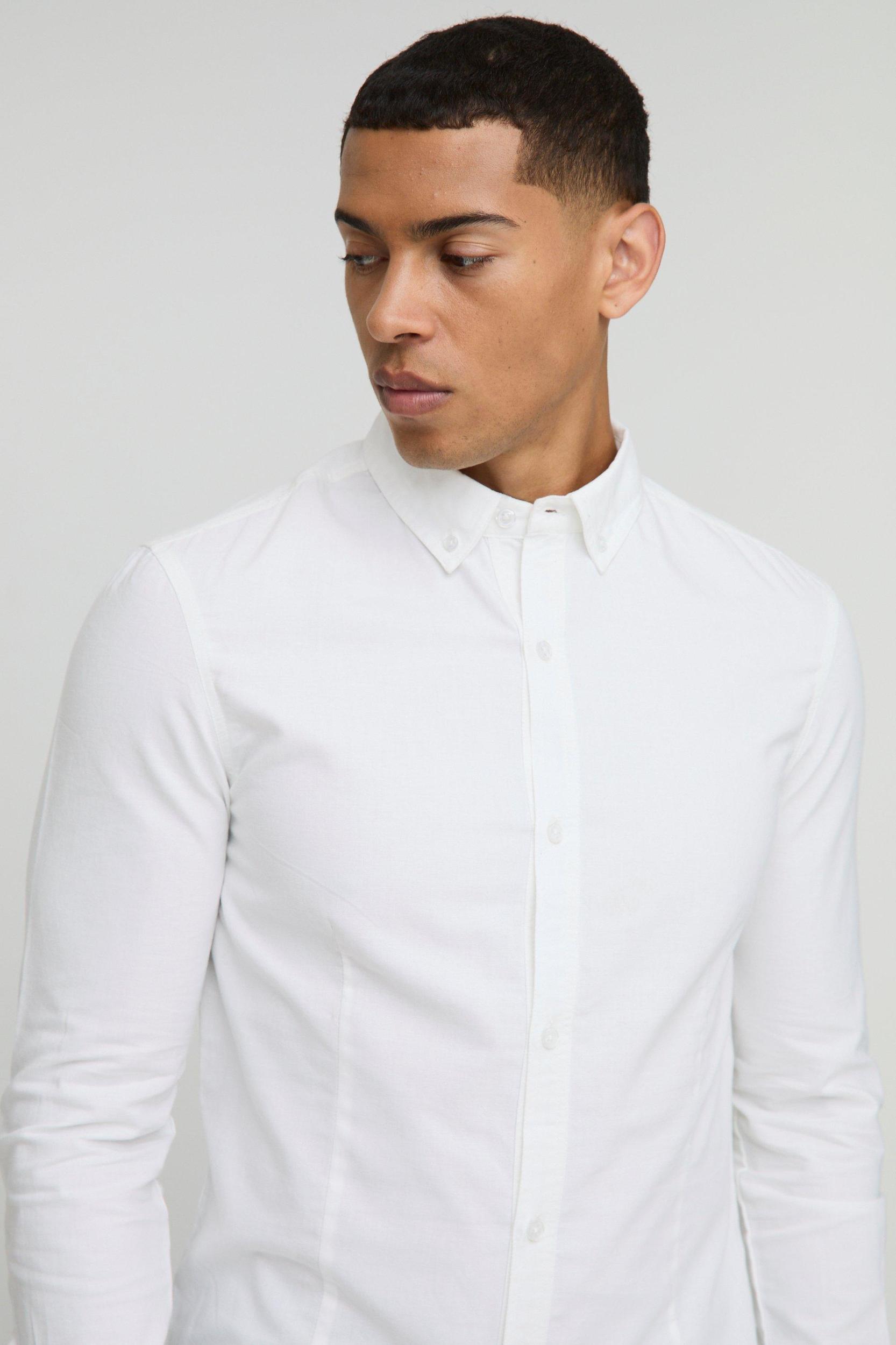 Slim Fit Button Down Collar Oxford Long Sleeve Shirt | boohooMAN USA Product Image
