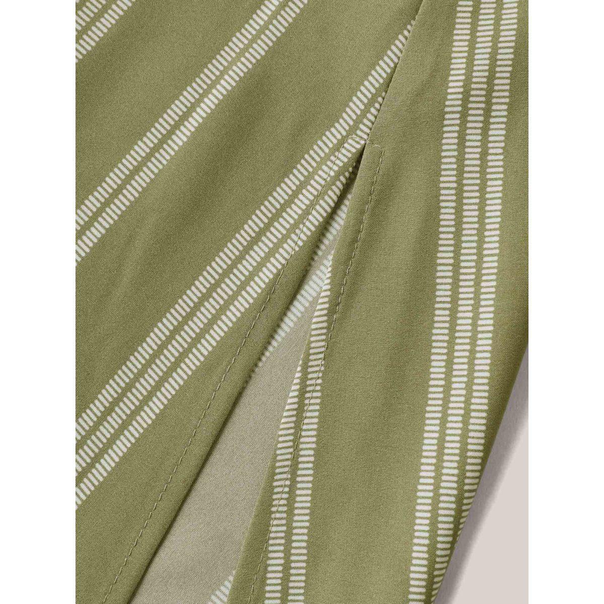 Plus Size Solid Stripes Bust Lace-Up Midi Dress Olive Women V-neck Sleeveless Curvy BloomChic 12/L Product Image