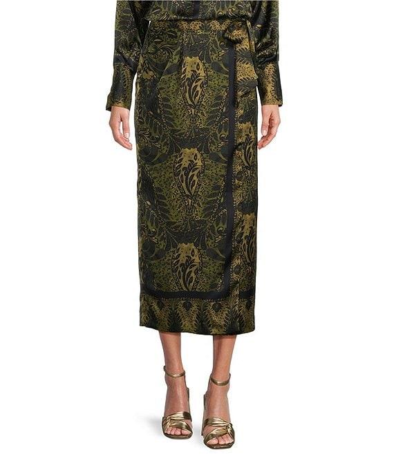 Antonio Melani Clio Motif Printed Satin High Rise Wrap Sheath Midi Coordinating Skirt Product Image