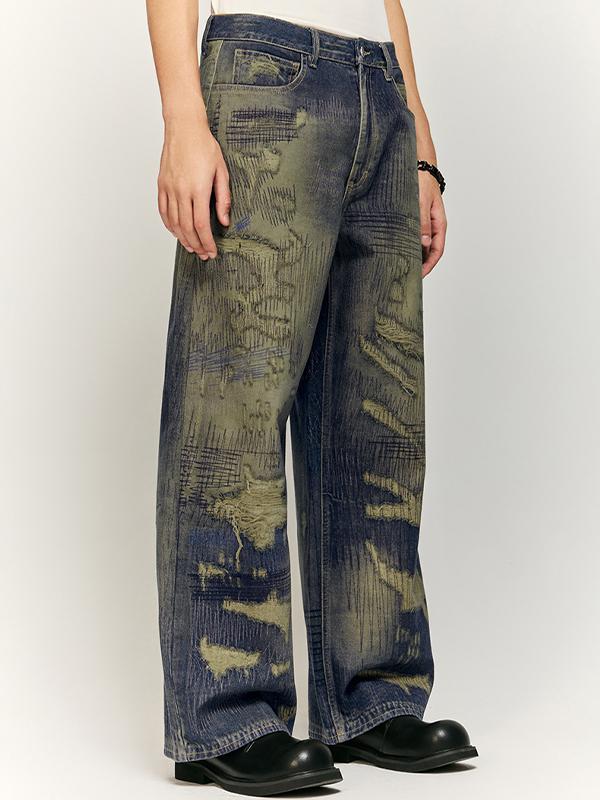 Retro Distressed And Ripped Fu Jeans Product Image