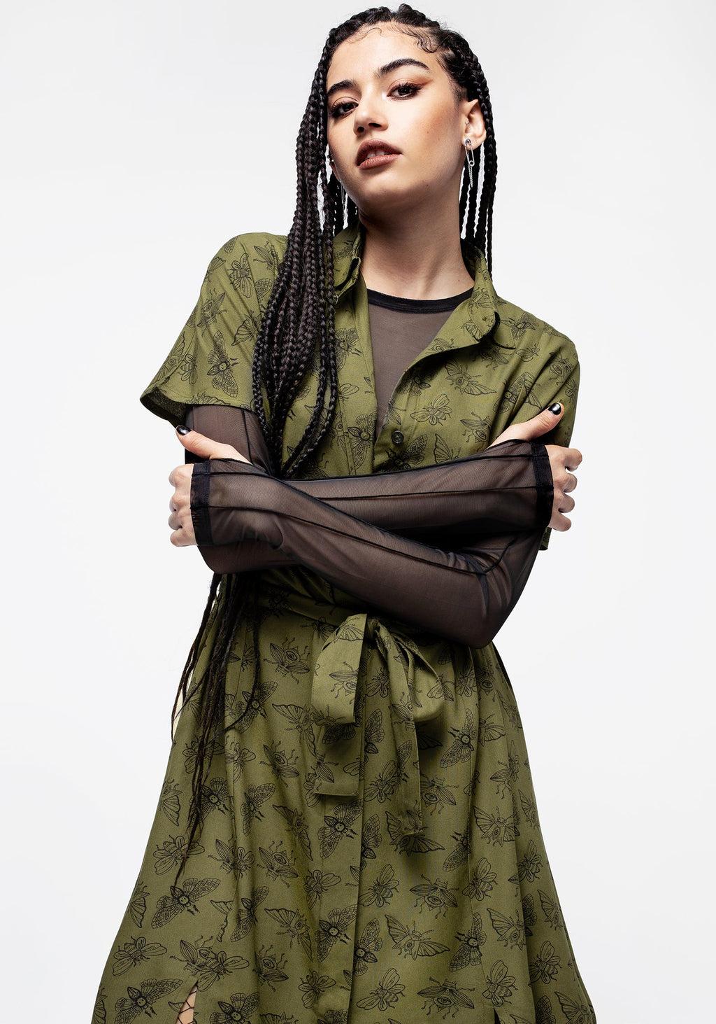 Mortmoth Print Midi Shirt Dress - Green Product Image