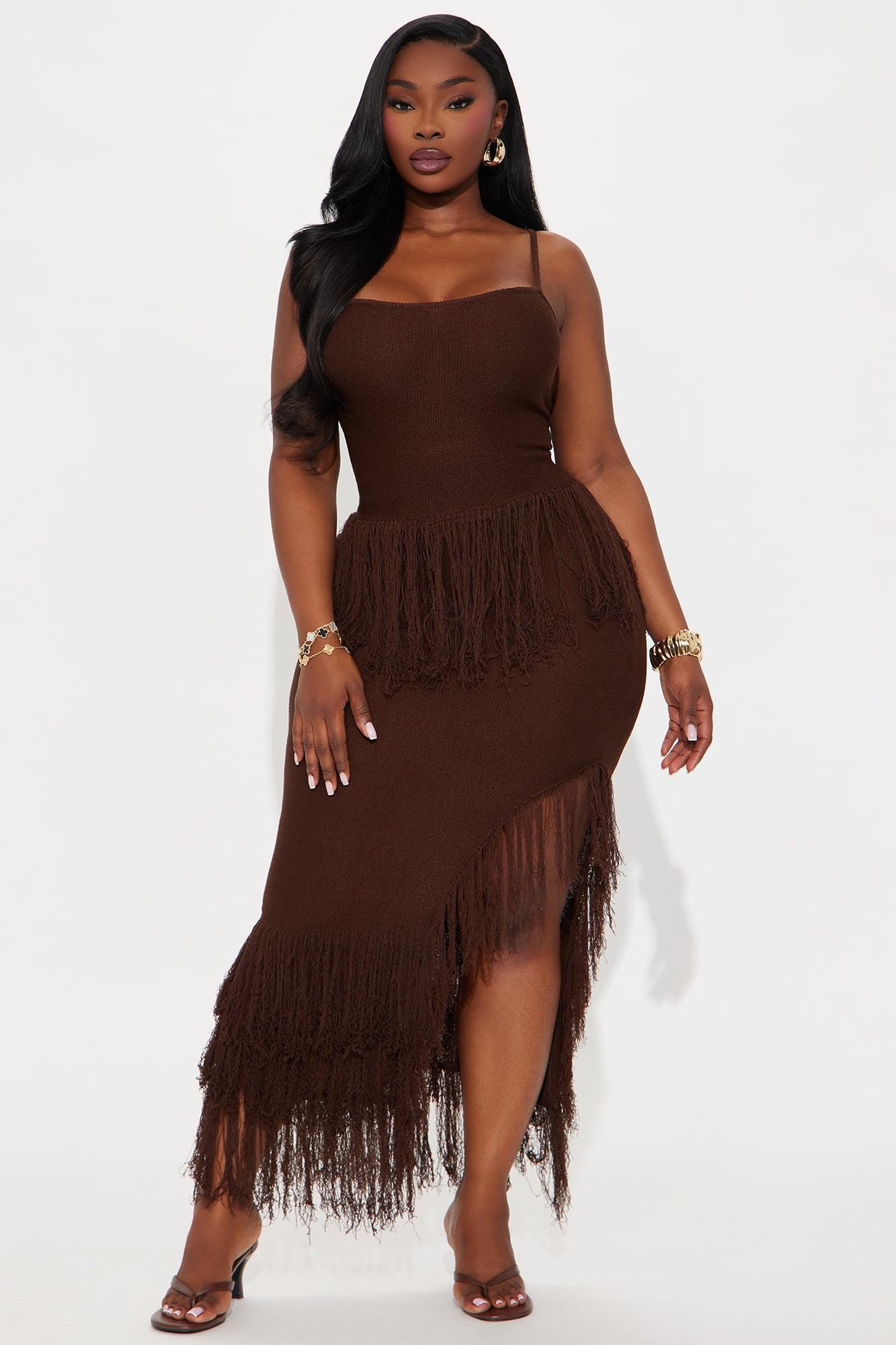 Happy To Be Here Crochet Skirt Set - Brown Female Product Image