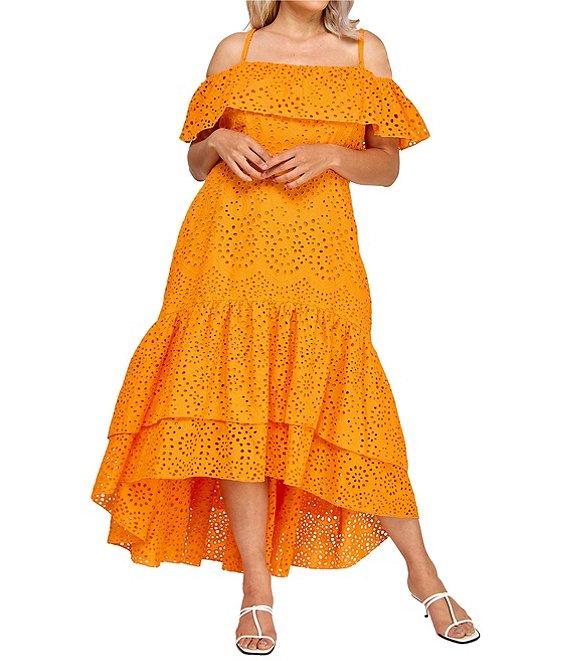 Layered With Love Plus Size Square Neck Off-The-Shoulder Ruffle Sleeves With Straps Embroidered Eyelet Fit And Flare Sundress Product Image