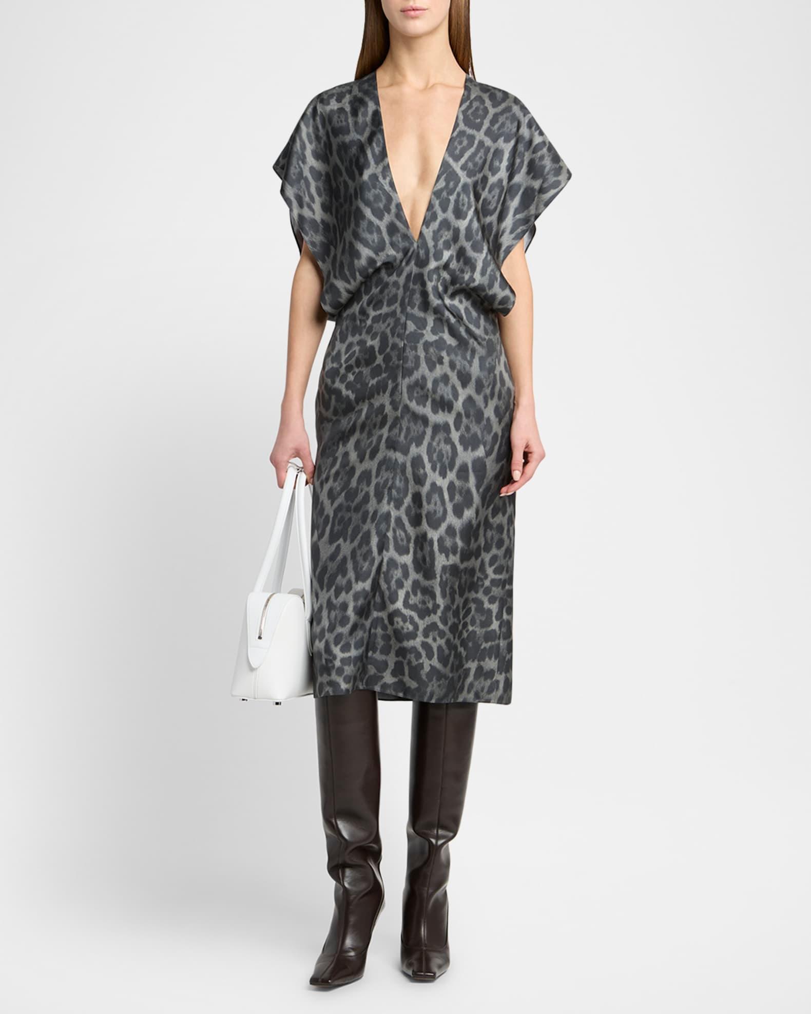 Leopard Print V-Neck Silk Dress Product Image