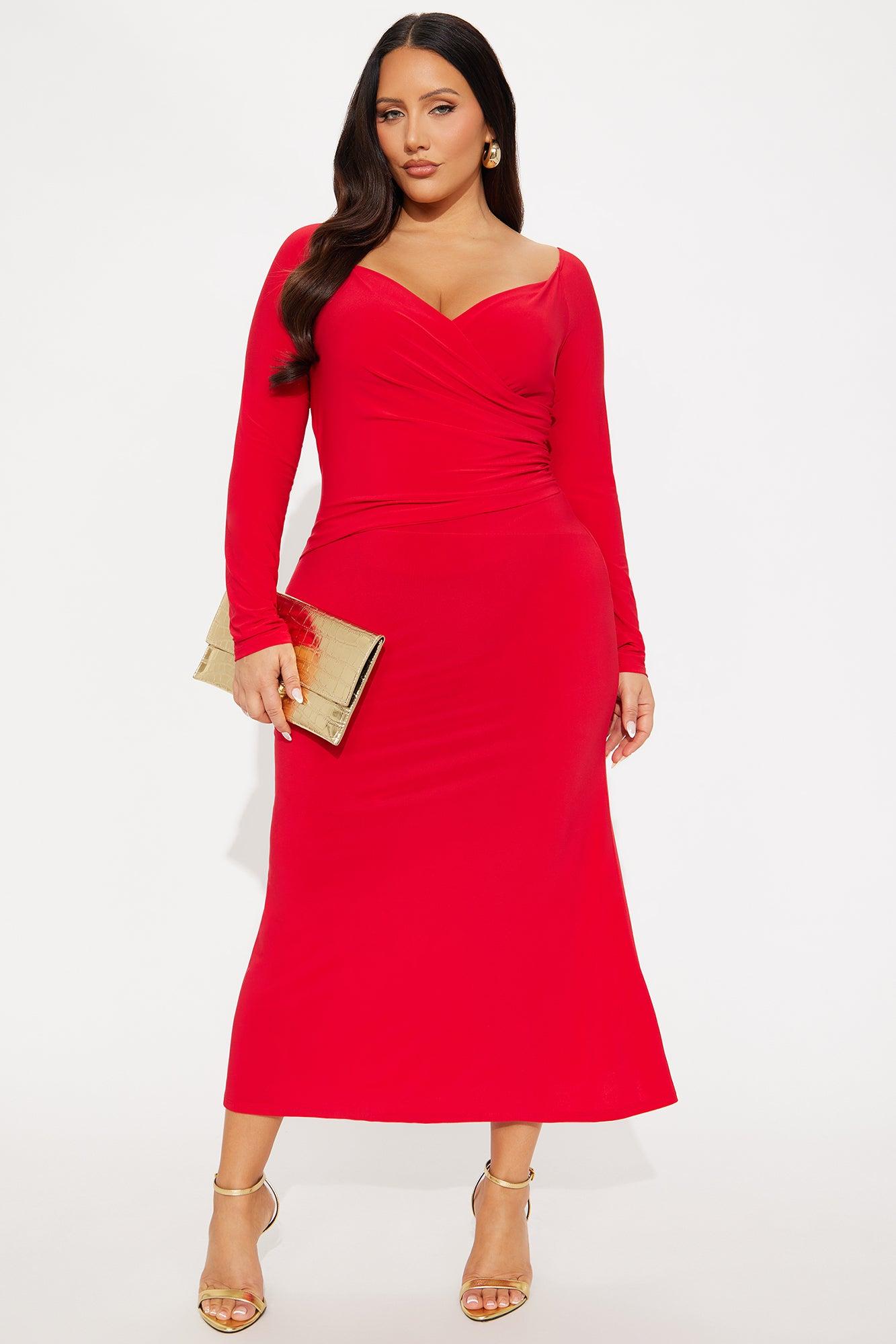 Carol Off Shoulder Midi Dress - Red Female Product Image