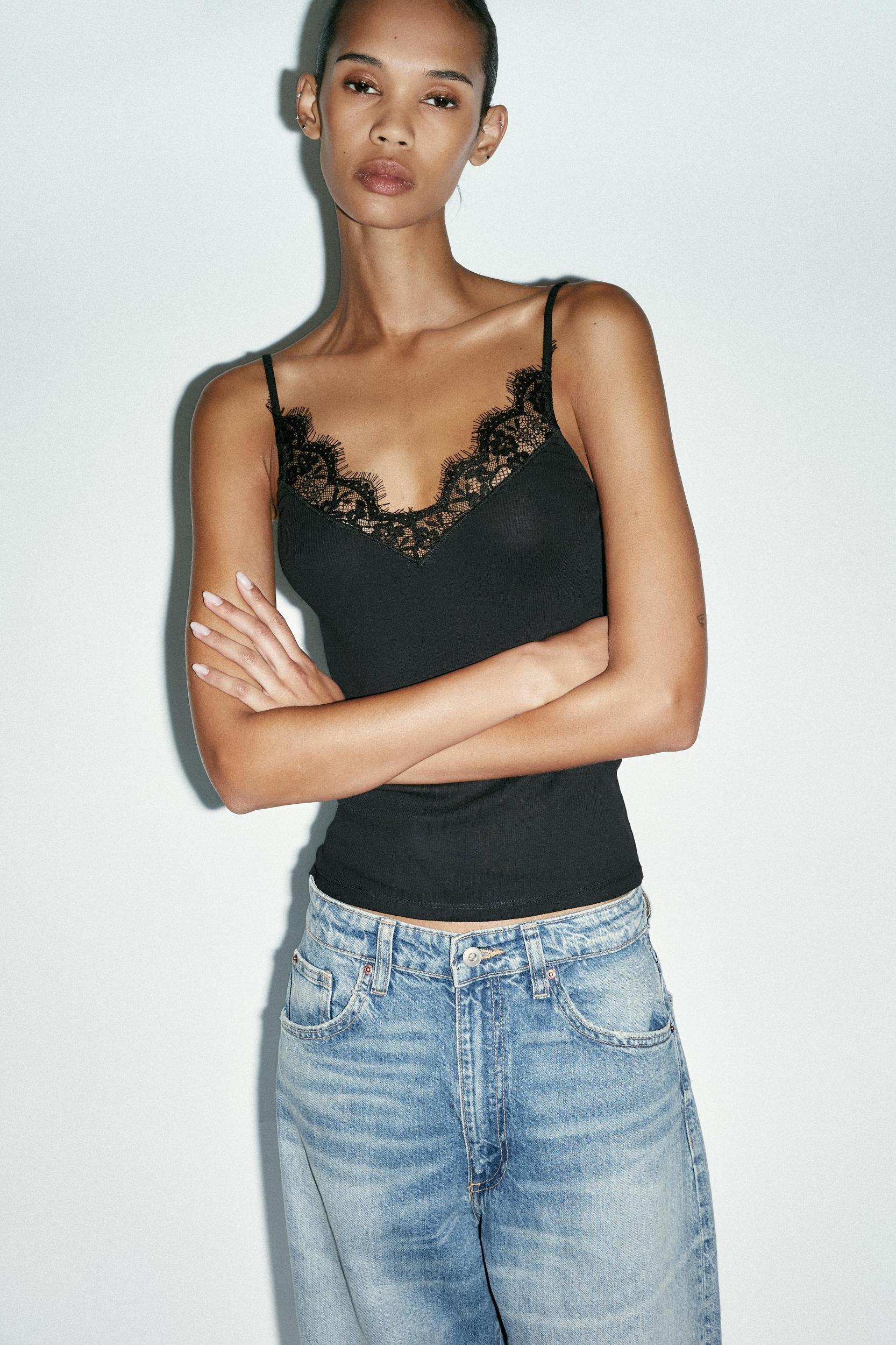 RIB TANK TOP WITH LACE Product Image