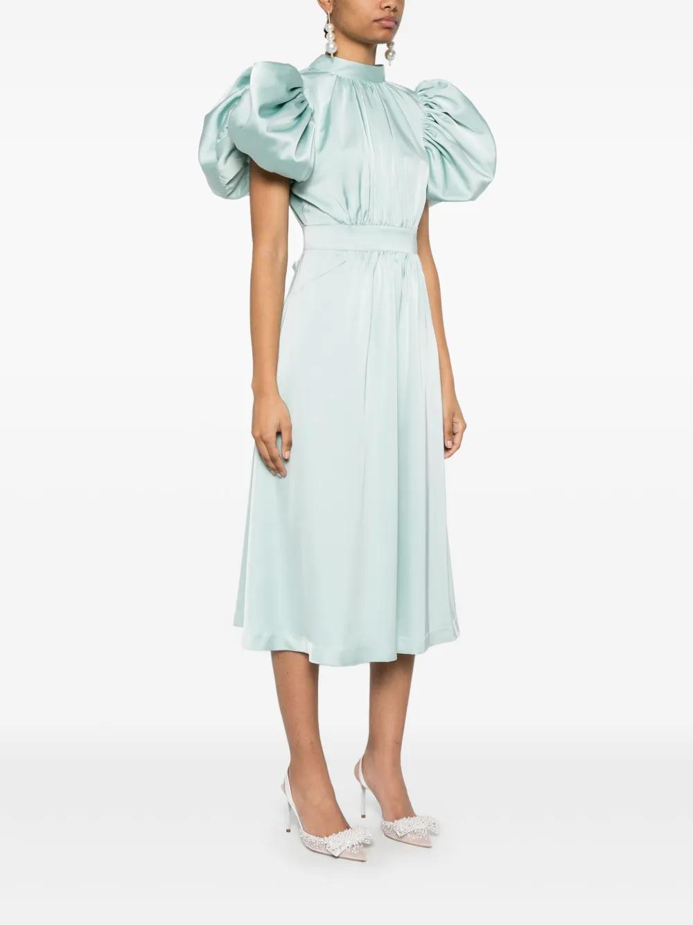 puff-sleeve satin midi dress Product Image