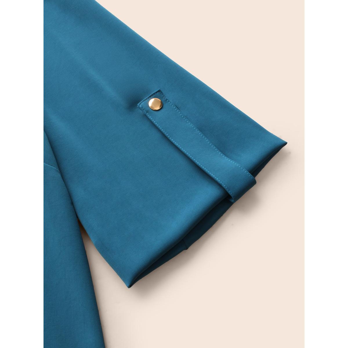 Plus Size Aegean Solid Cuffed Sleeve Gathered Curved Hem Blouse Women Office Elbow-length sleeve V-neck Office Blouses BloomChic 18-20/2X Product Image