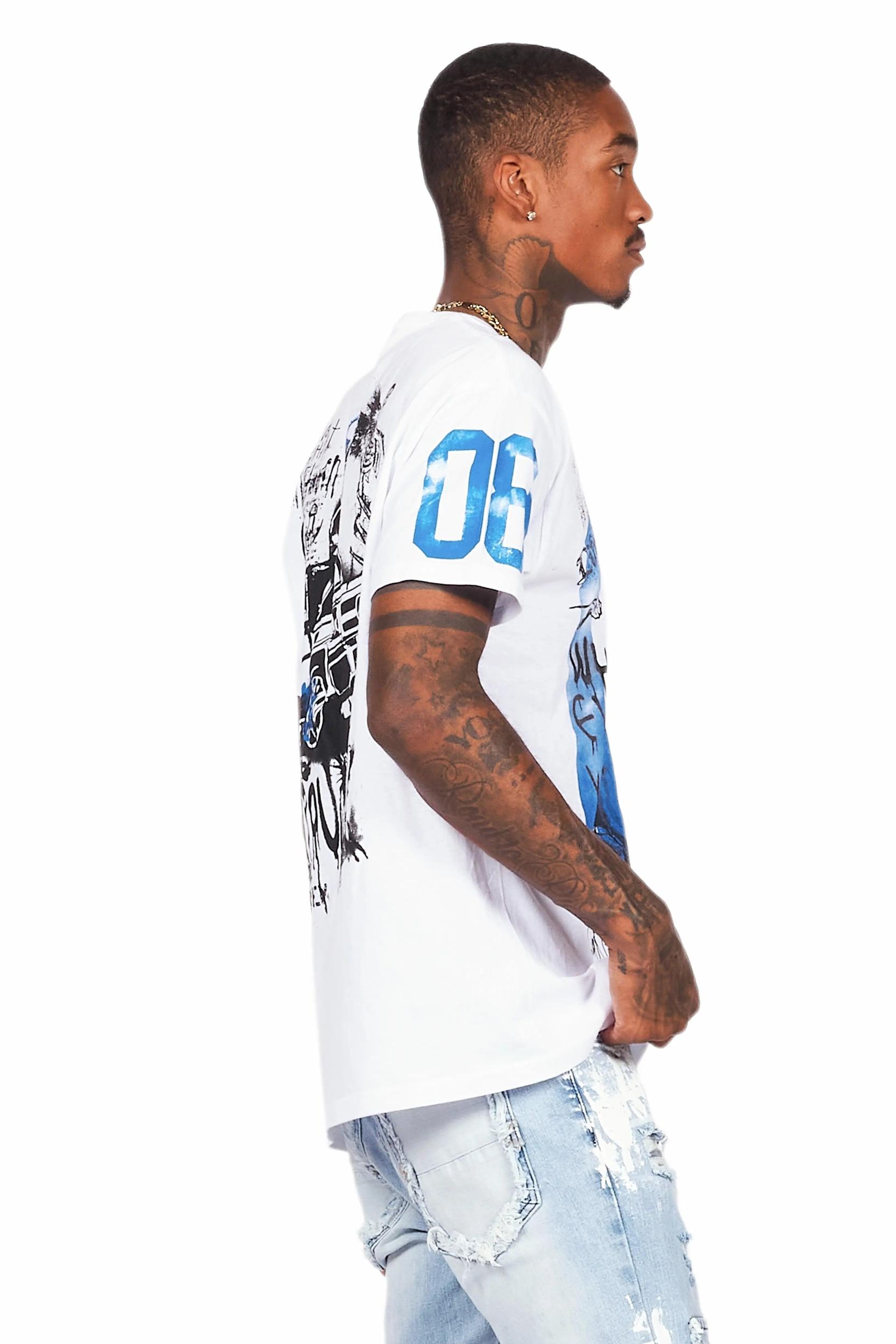 Grill White/Blue Graphic Oversized T-Shirt Male Product Image