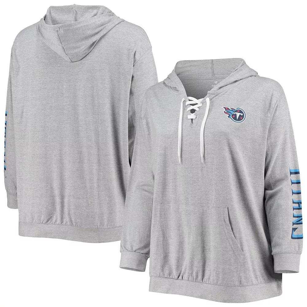 Women's Fanatics Branded Heathered Gray Tennessee Titans Plus Size Lace-Up Pullover Hoodie, Size: 4XL, Grey Product Image
