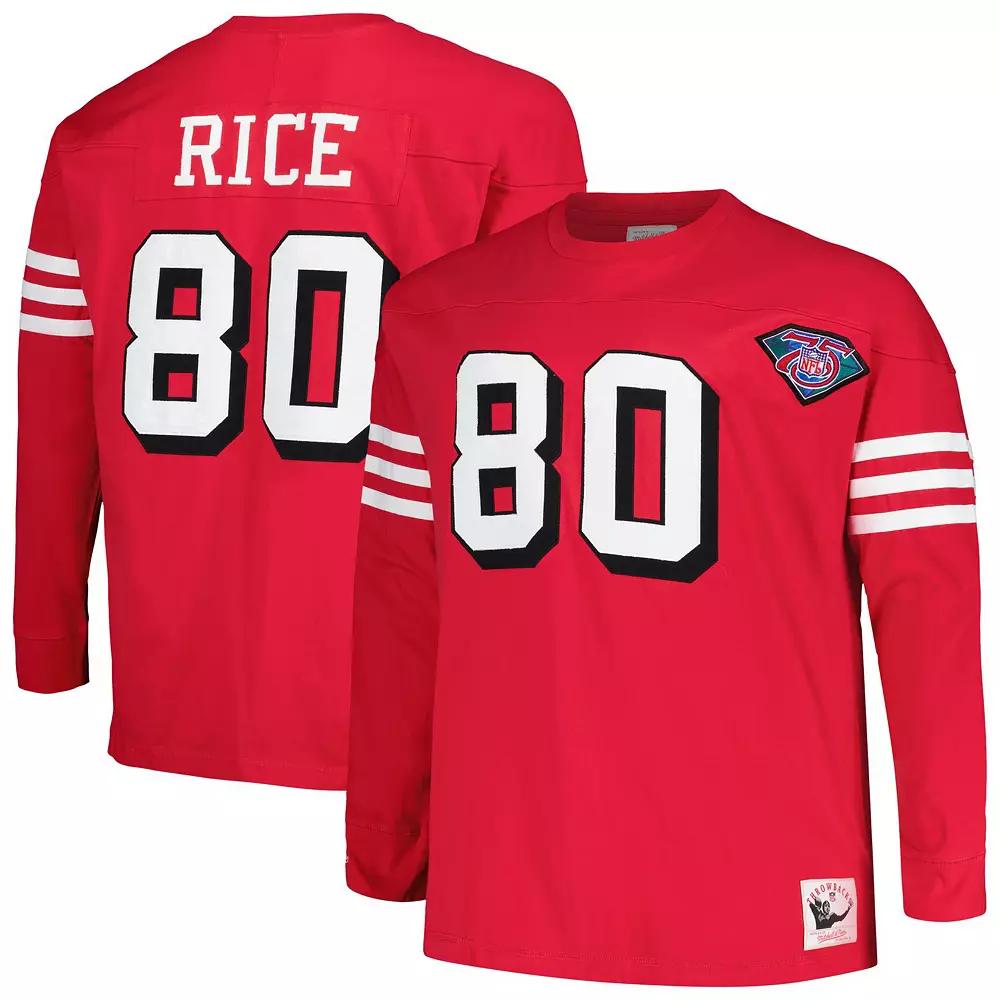 Men's Mitchell & Ness Jerry Rice Scarlet San Francisco 49ers Big & Tall Cut & Sew Player Name & Number Long Sleeve T-Shirt, Size: 4XB, Red Product Image