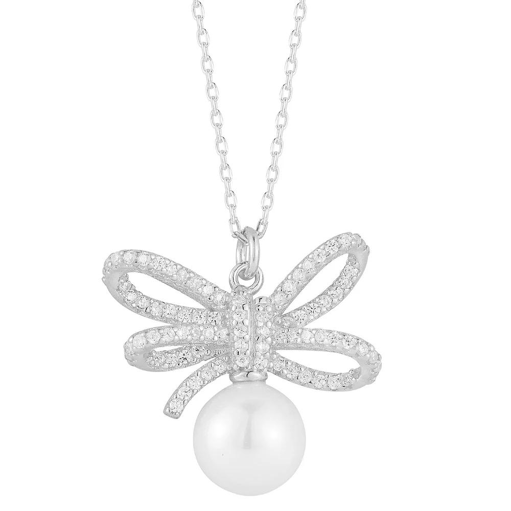 Sunkissed Sterling Cubic Zirconia & Freshwater Cultured Pearl Necklace, Women's, Size: 18", Silver Tone Product Image