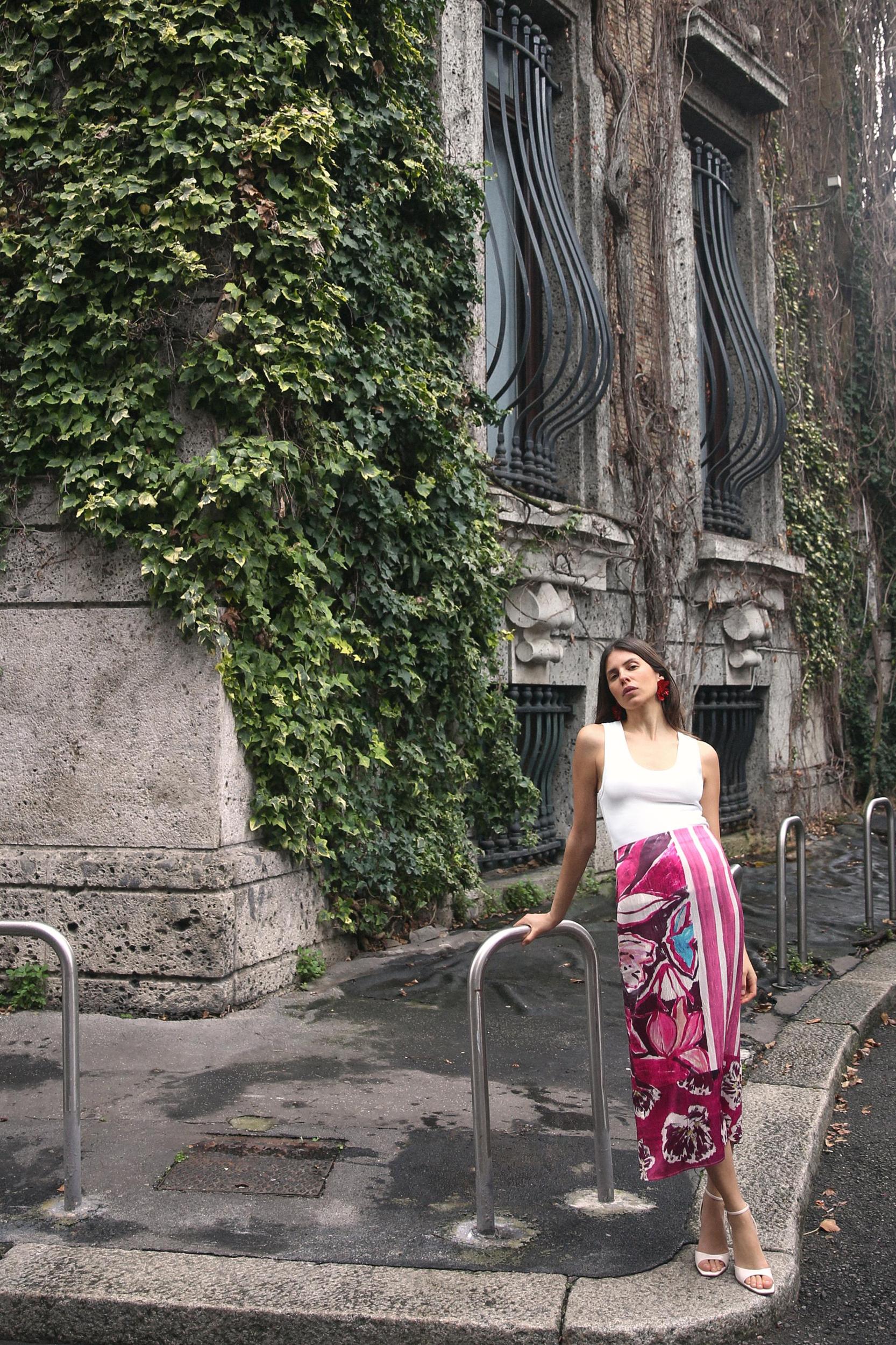 PRINTED SATIN EFFECT MIDI SKIRT Product Image