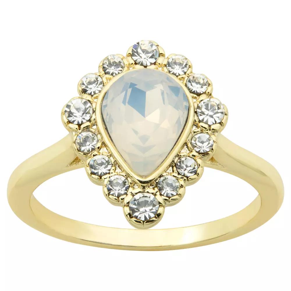 Brilliance Gold Tone Simulated White Opal Oval Halo Ring, Women's, Size: 9, Gold Tone White Product Image