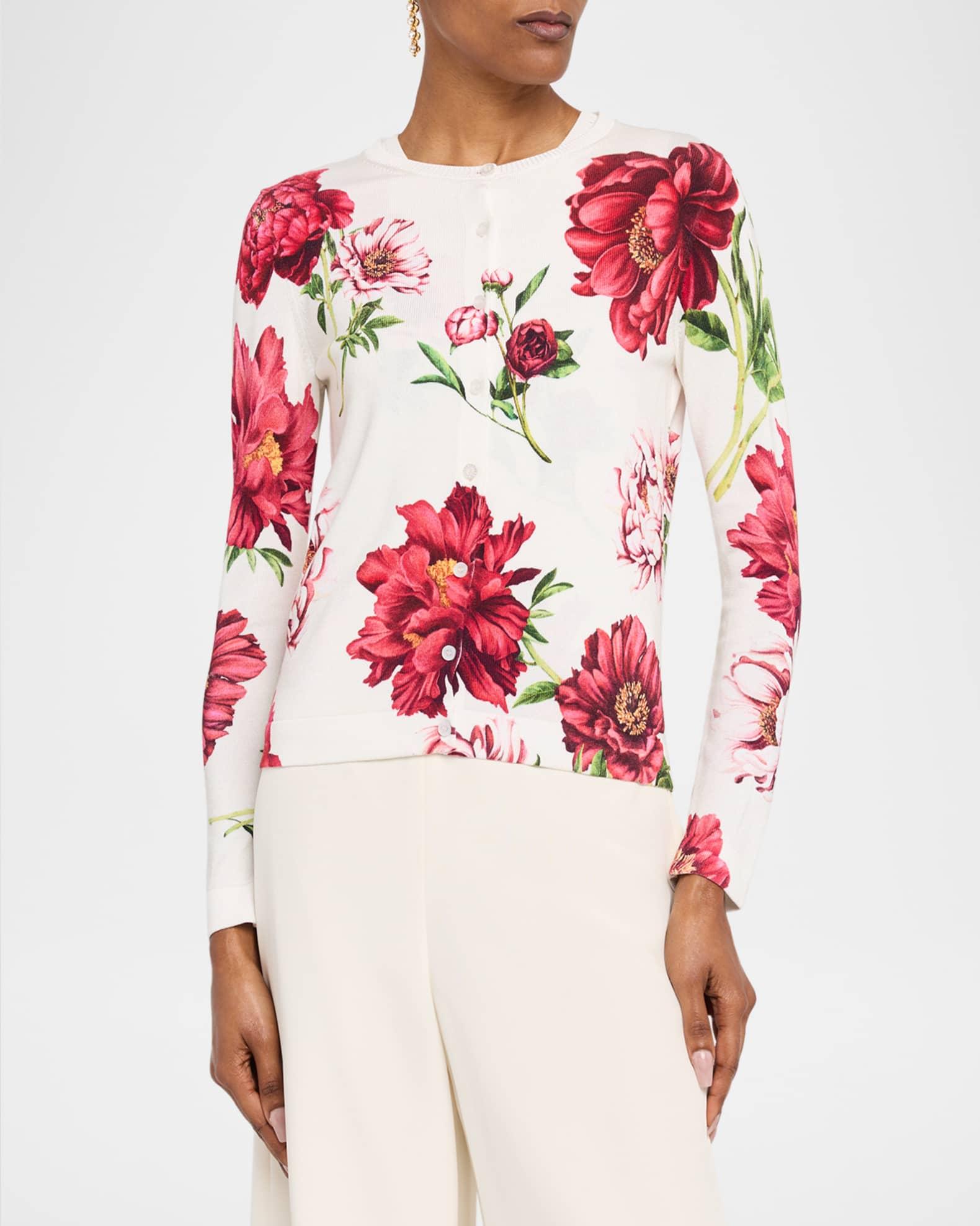 Peony Print Crewneck Twinset Cardigan Product Image