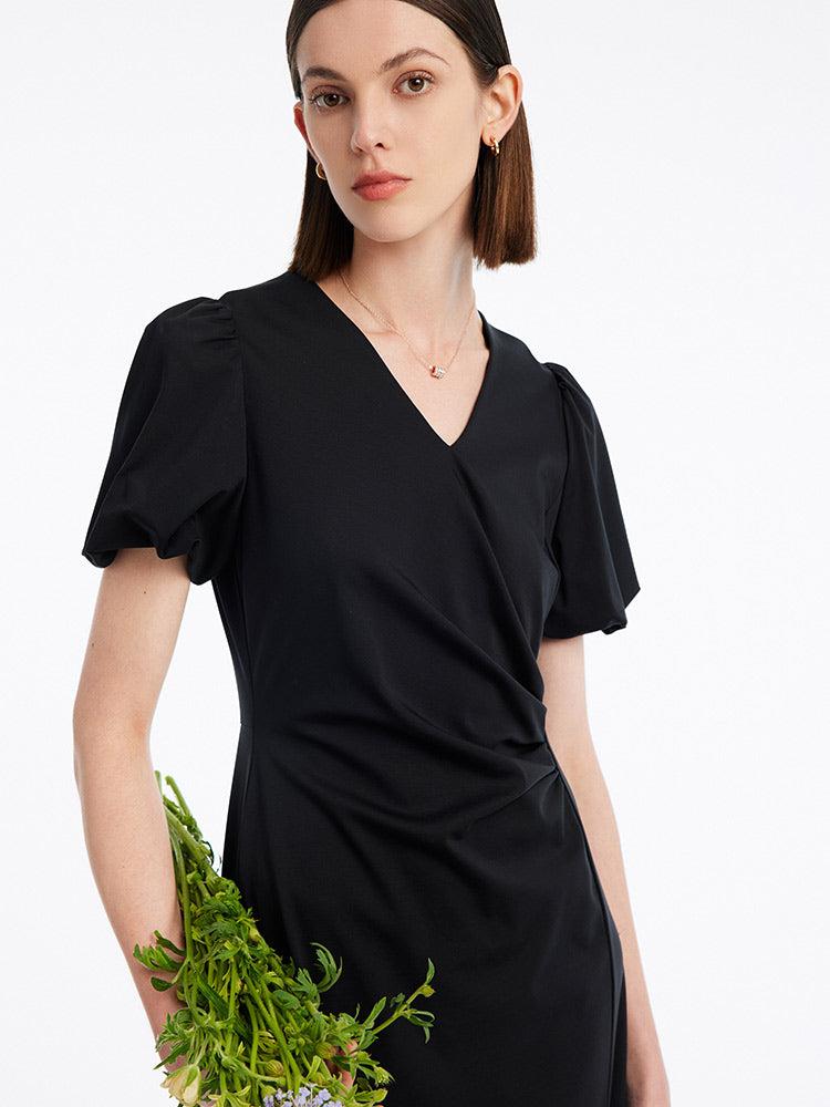 Ruched Mermaid V-Neck Midi Dress Product Image