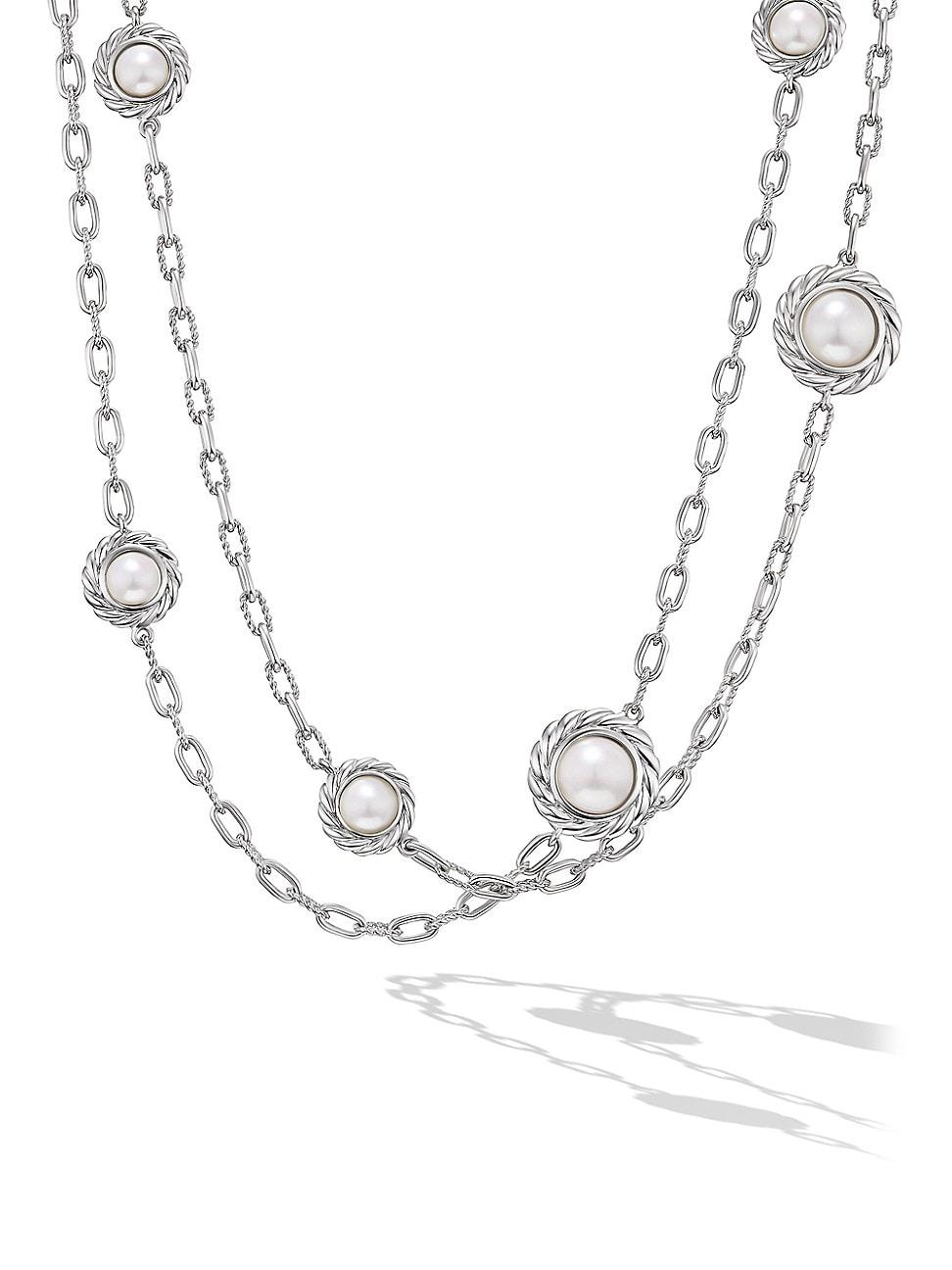 Womens Pearl Classics Station Chain Necklace in Sterling Silver 3MM Product Image
