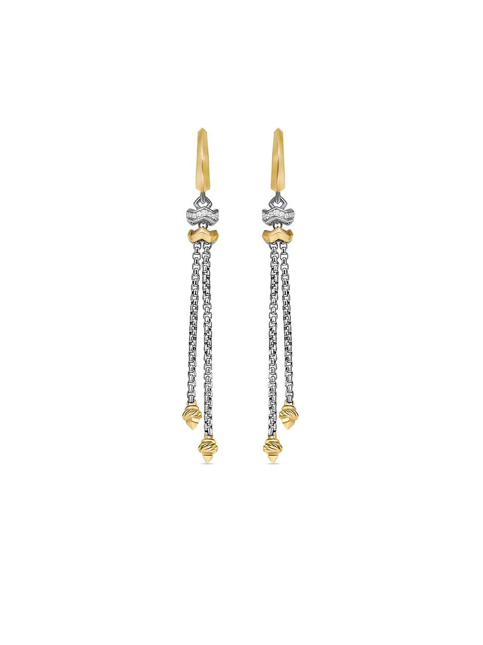 Womens Zig Zag Stax Chain Drop Earrings in Sterling Silver with 18K Yellow Gold and Diamonds 66MM Product Image