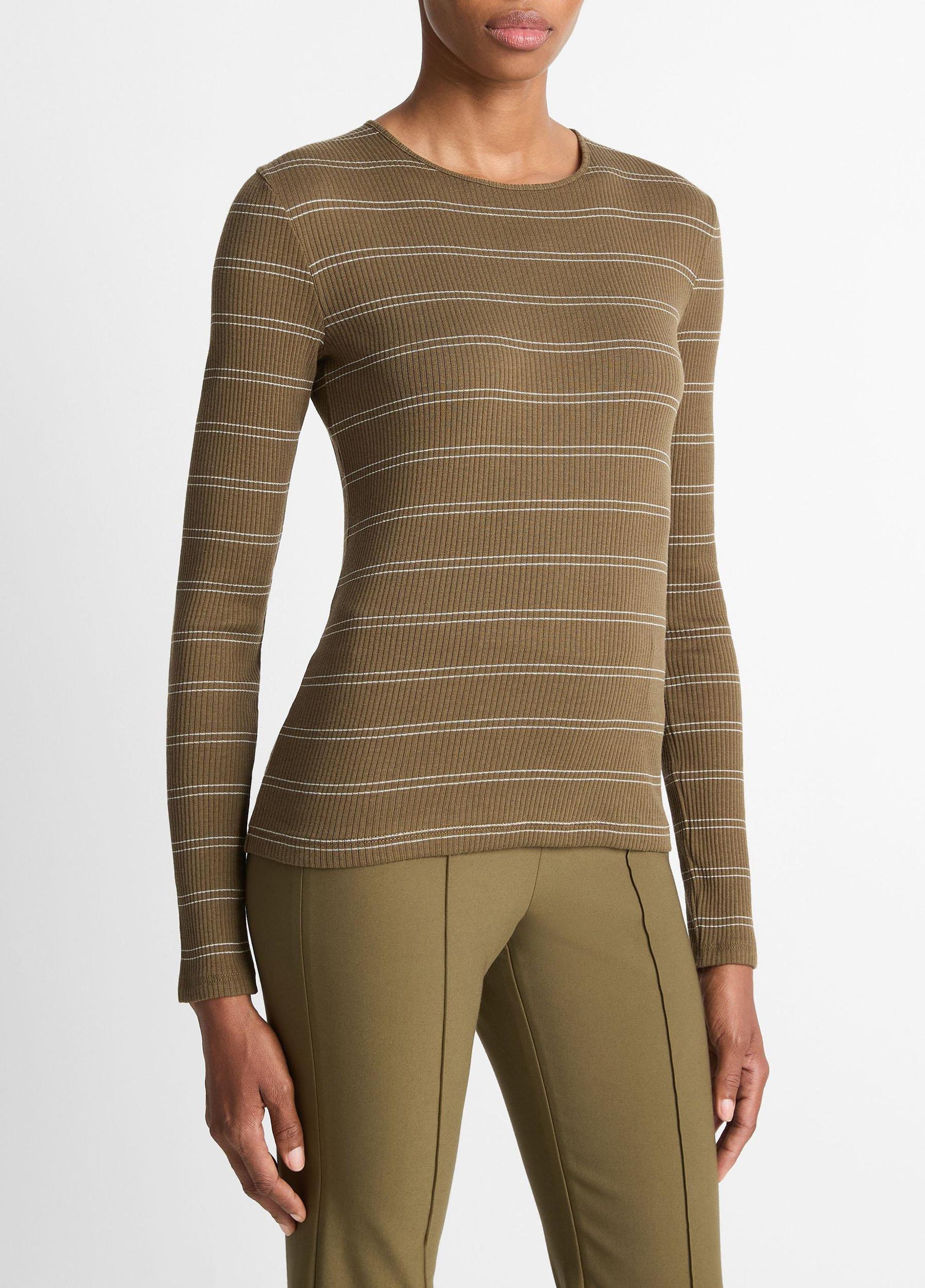 Striped Ribbed Pima Cotton Long-Sleeve T-Shirt Product Image