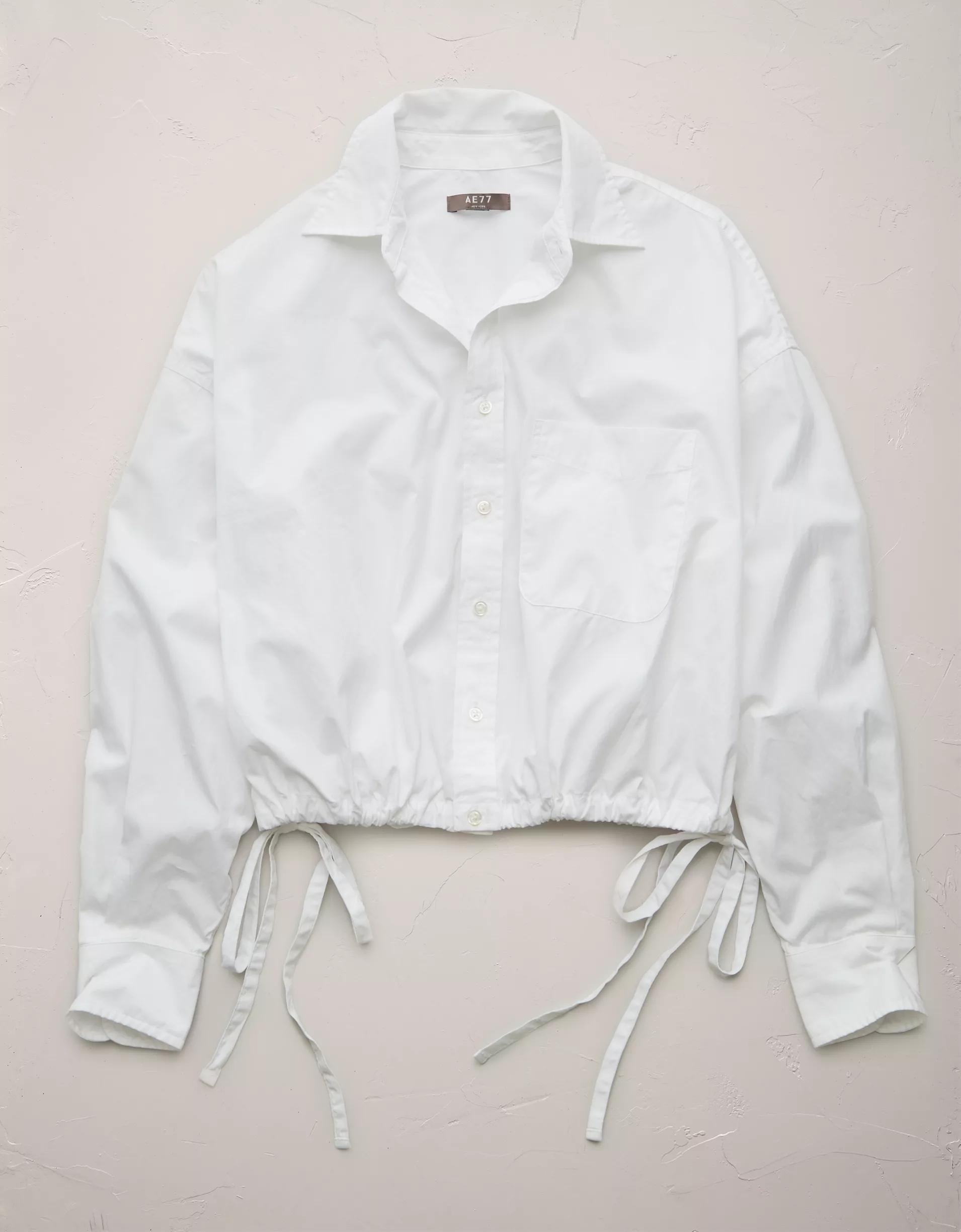 AE77 Premium Poplin Long-Sleeve Button-Up Bubble Shirt Product Image